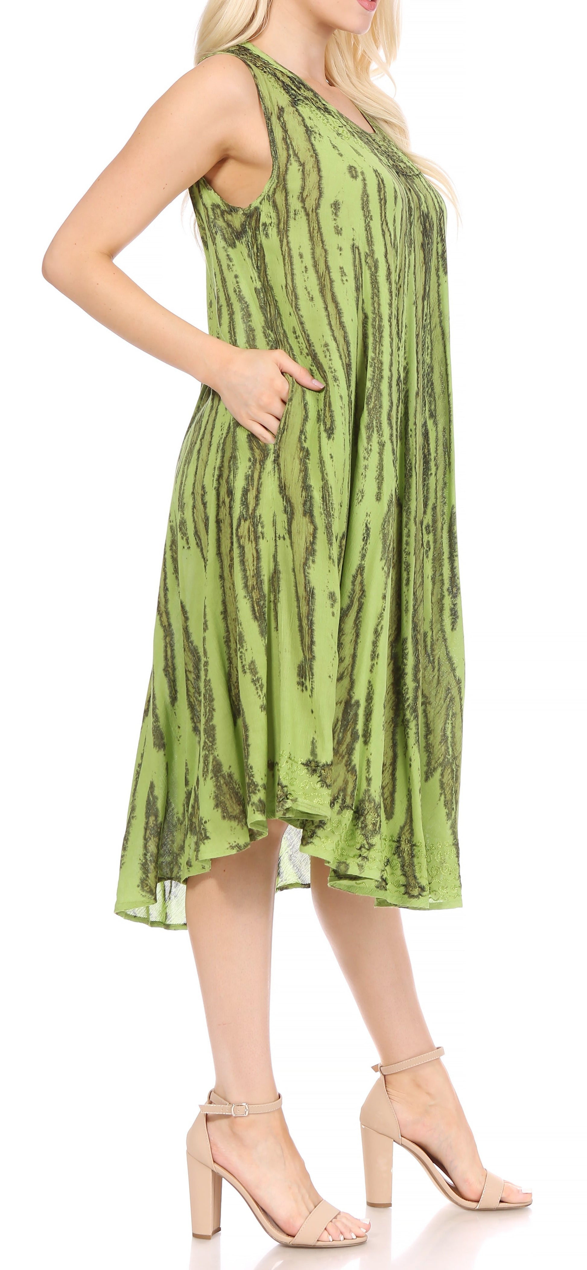 Sakkas Nora Sleeveless Embroidered Short Tie Dye Caftan Dress / Cover Up - Concordia Style Boutique