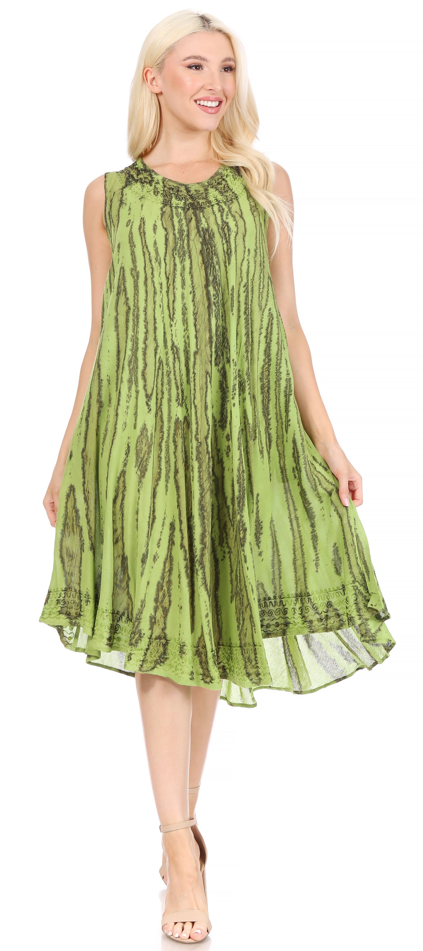 Sakkas Nora Sleeveless Embroidered Short Tie Dye Caftan Dress / Cover Up - Concordia Style Boutique