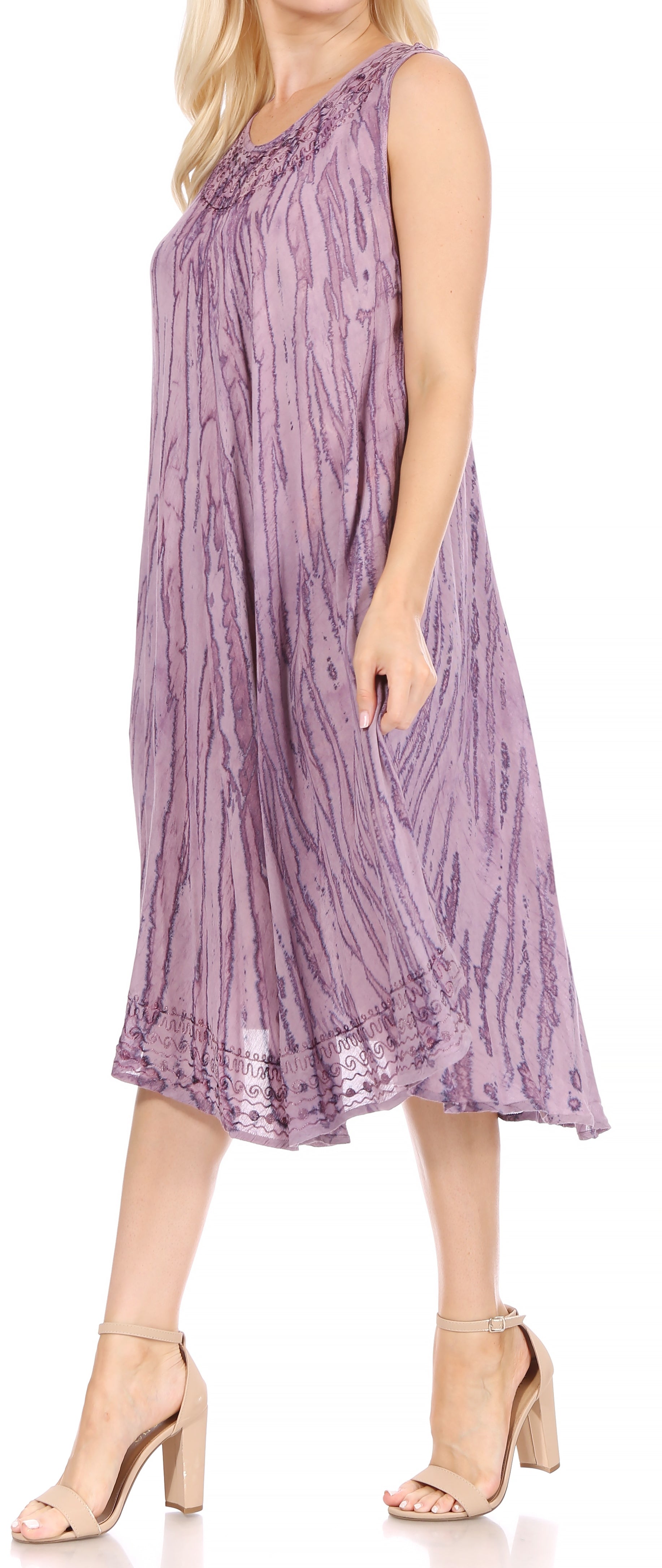Sakkas Nora Sleeveless Embroidered Short Tie Dye Caftan Dress / Cover Up - Concordia Style Boutique