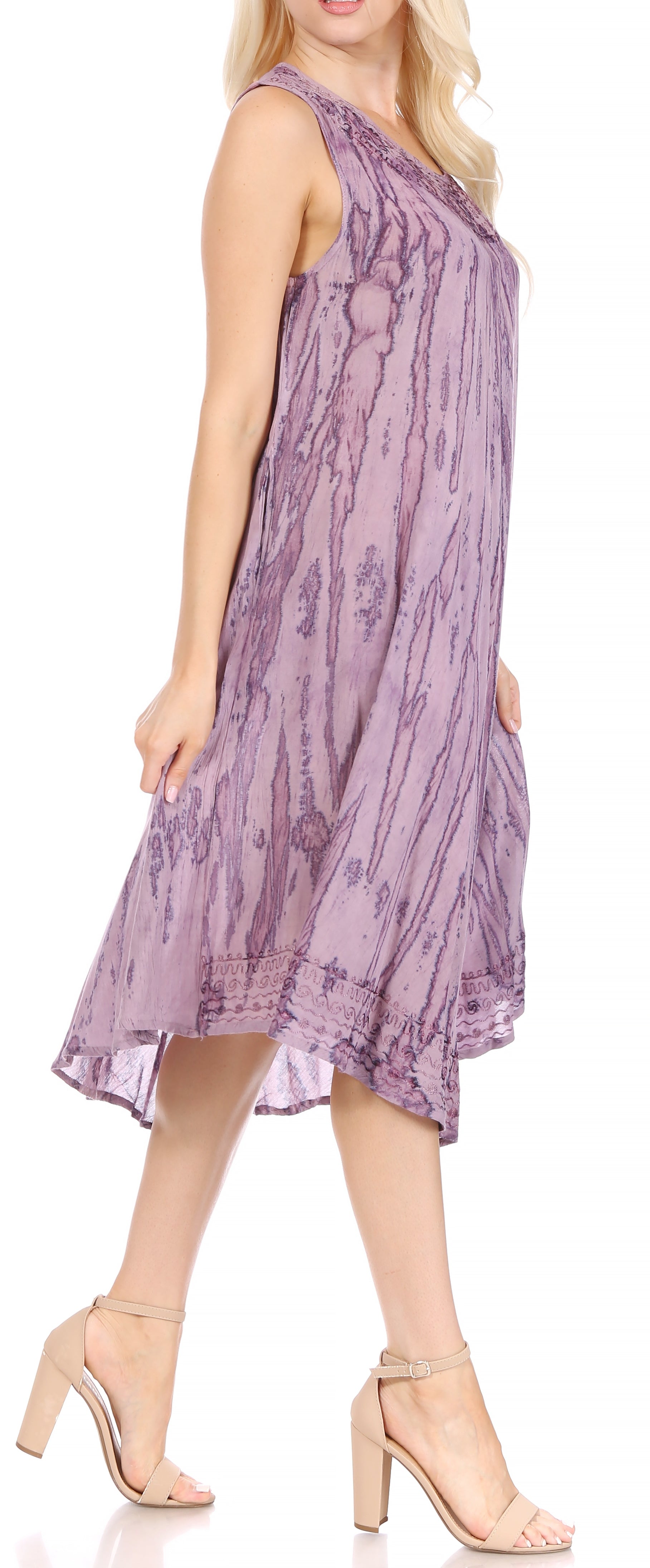 Sakkas Nora Sleeveless Embroidered Short Tie Dye Caftan Dress / Cover Up - Concordia Style Boutique