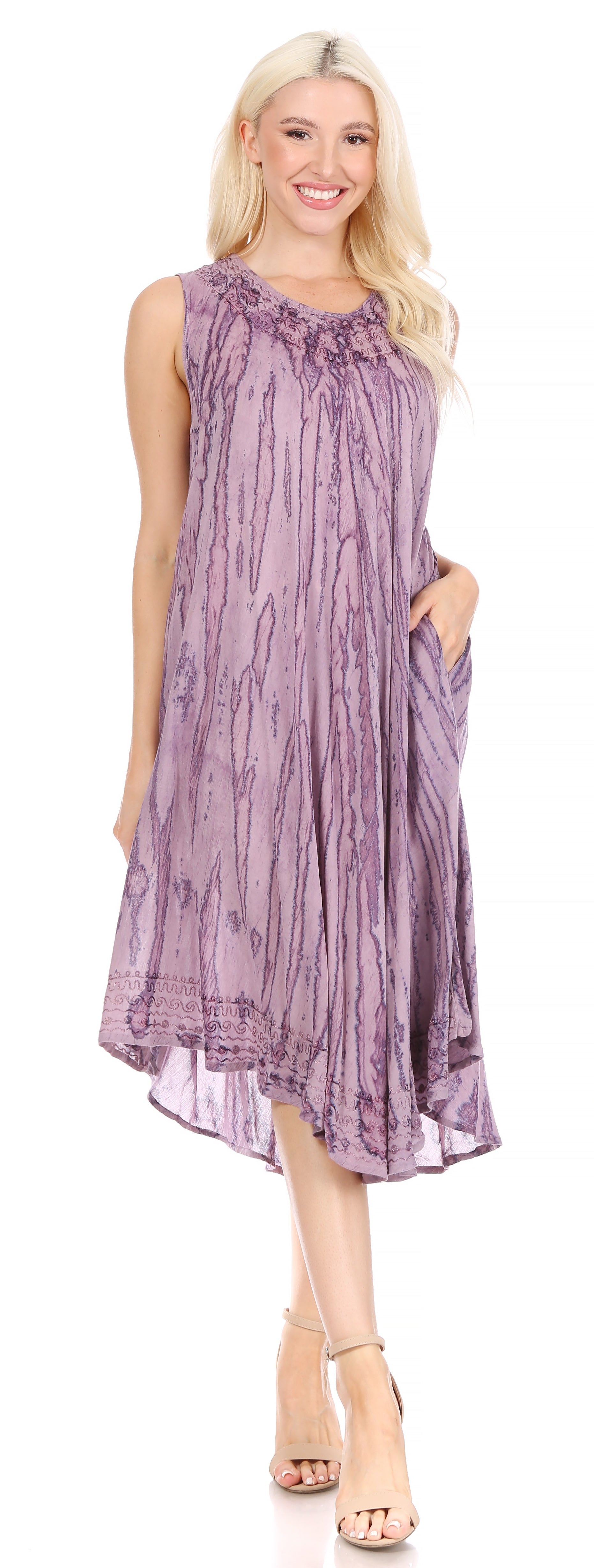 Sakkas Nora Sleeveless Embroidered Short Tie Dye Caftan Dress / Cover Up - Concordia Style Boutique