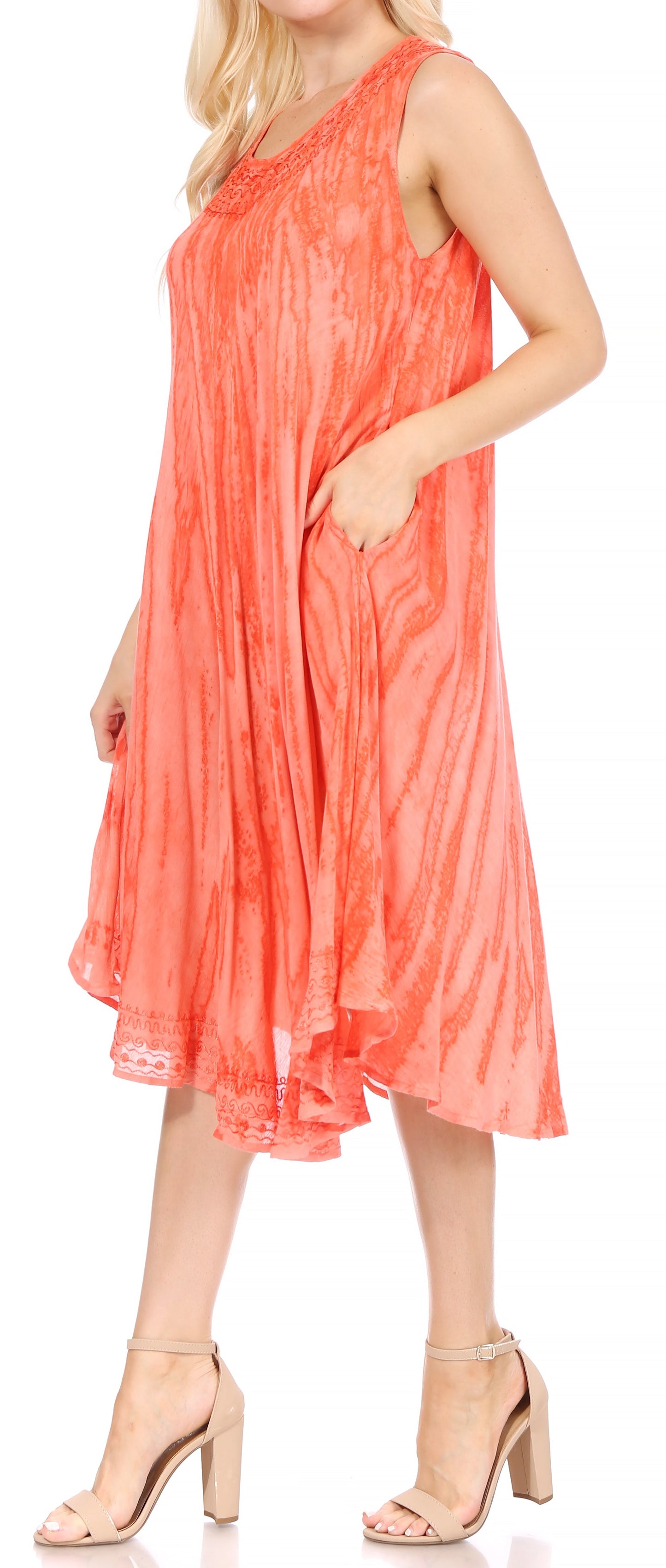 Sakkas Nora Sleeveless Embroidered Short Tie Dye Caftan Dress / Cover Up - Concordia Style Boutique