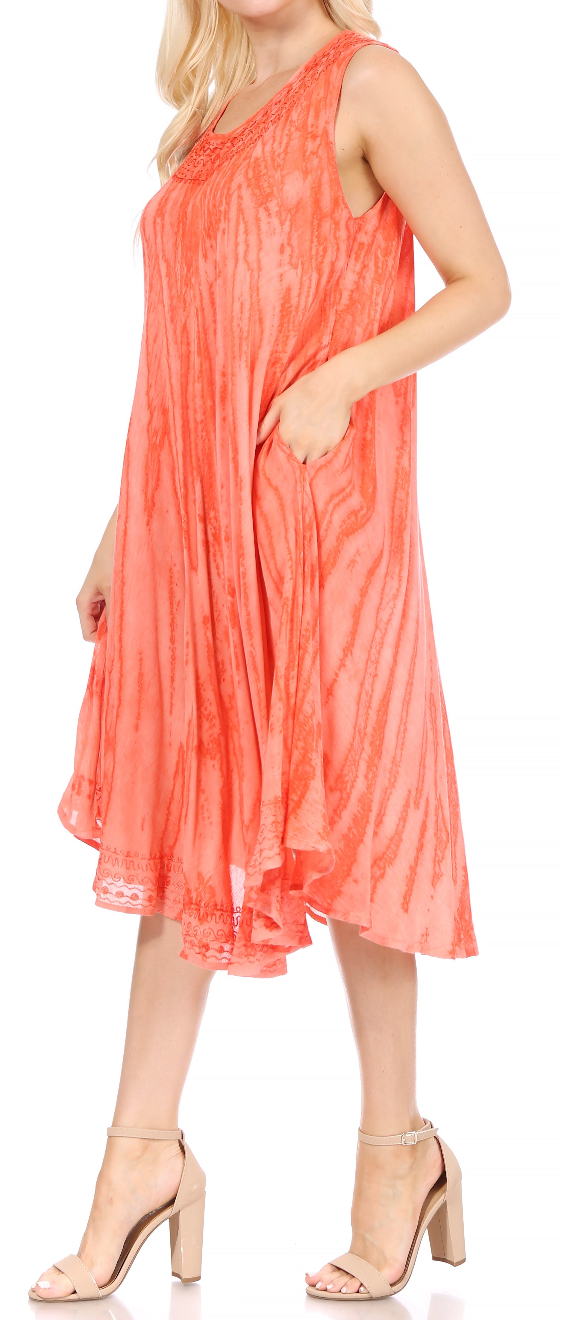 Sakkas Nora Sleeveless Embroidered Short Tie Dye Caftan Dress / Cover Up - Concordia Style Boutique
