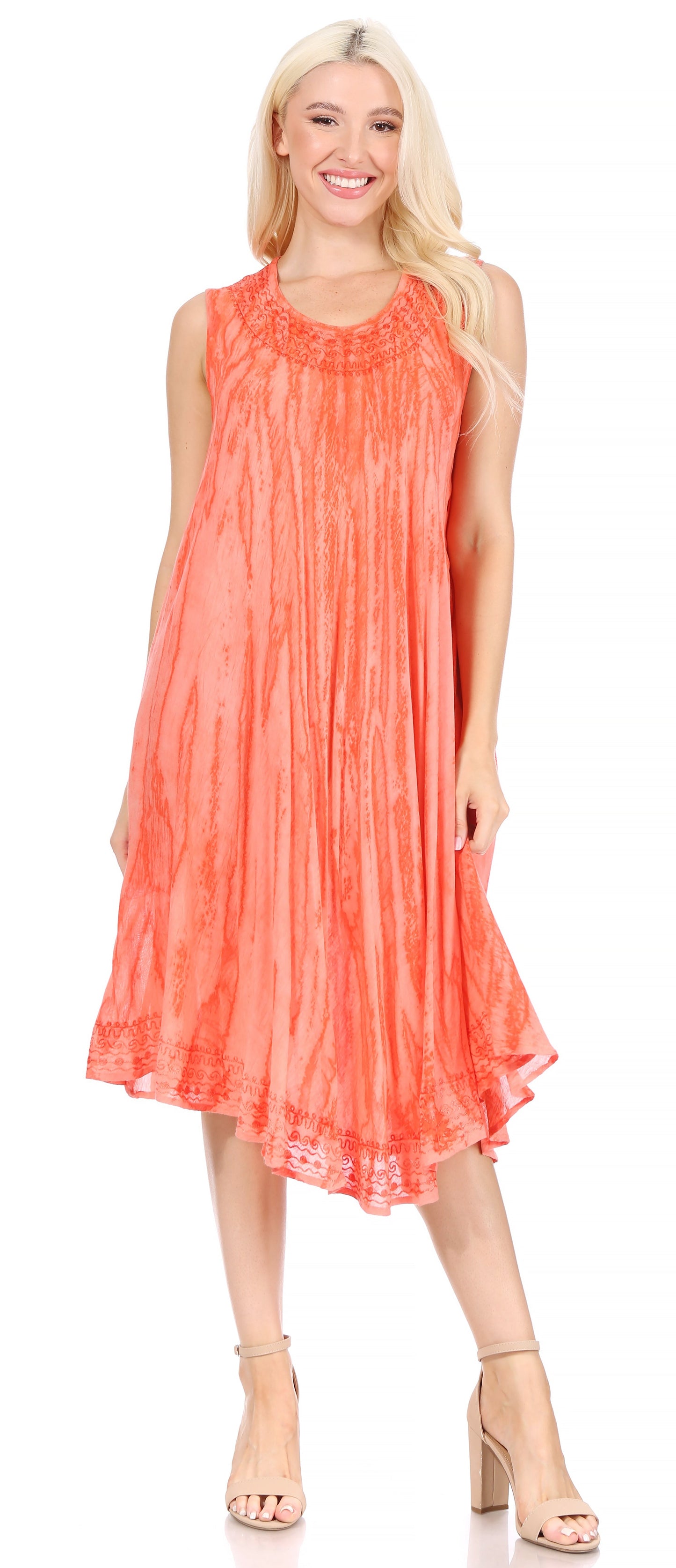 Sakkas Nora Sleeveless Embroidered Short Tie Dye Caftan Dress / Cover Up - Concordia Style Boutique