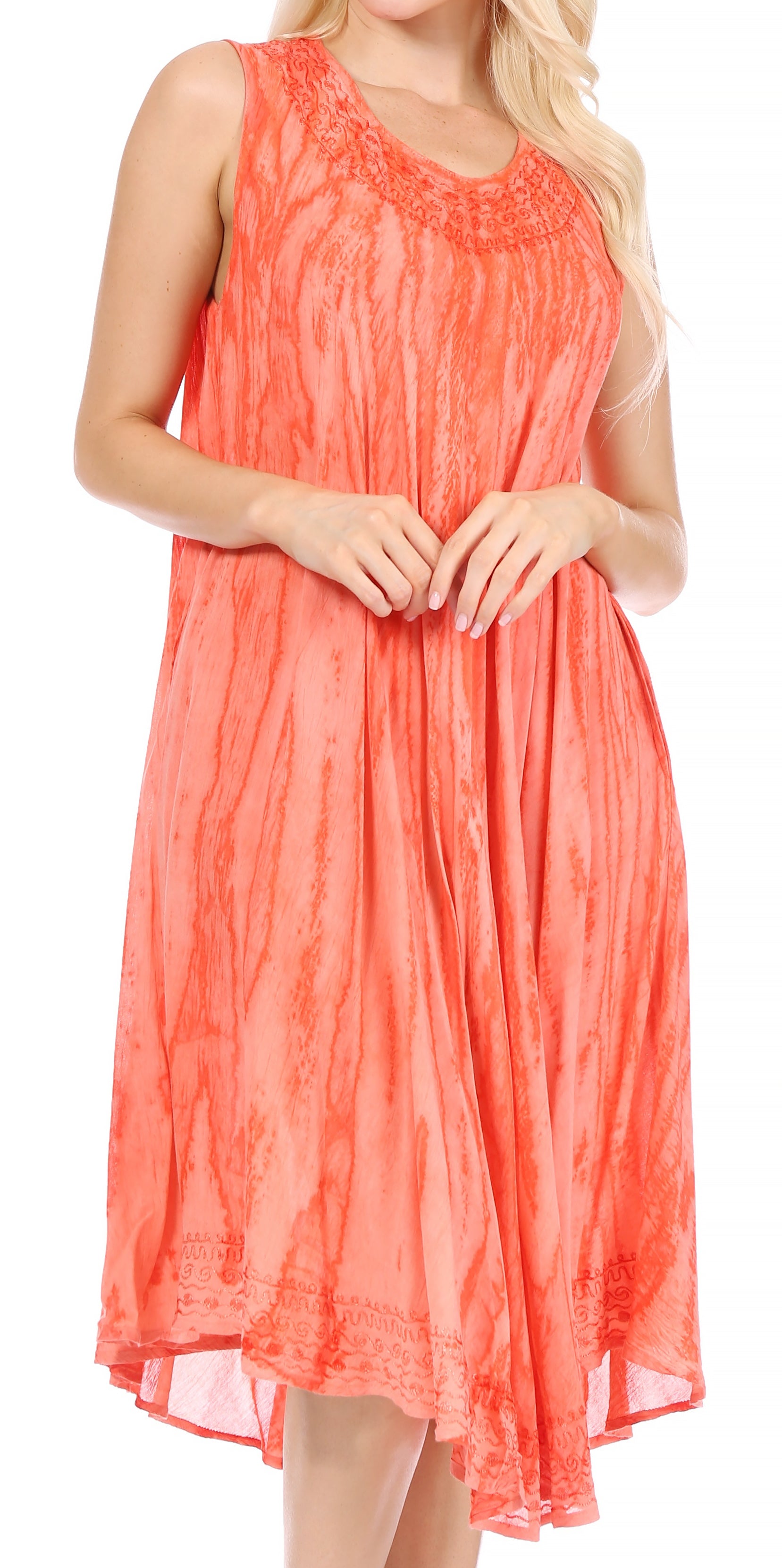 Sakkas Nora Sleeveless Embroidered Short Tie Dye Caftan Dress / Cover Up - Concordia Style Boutique