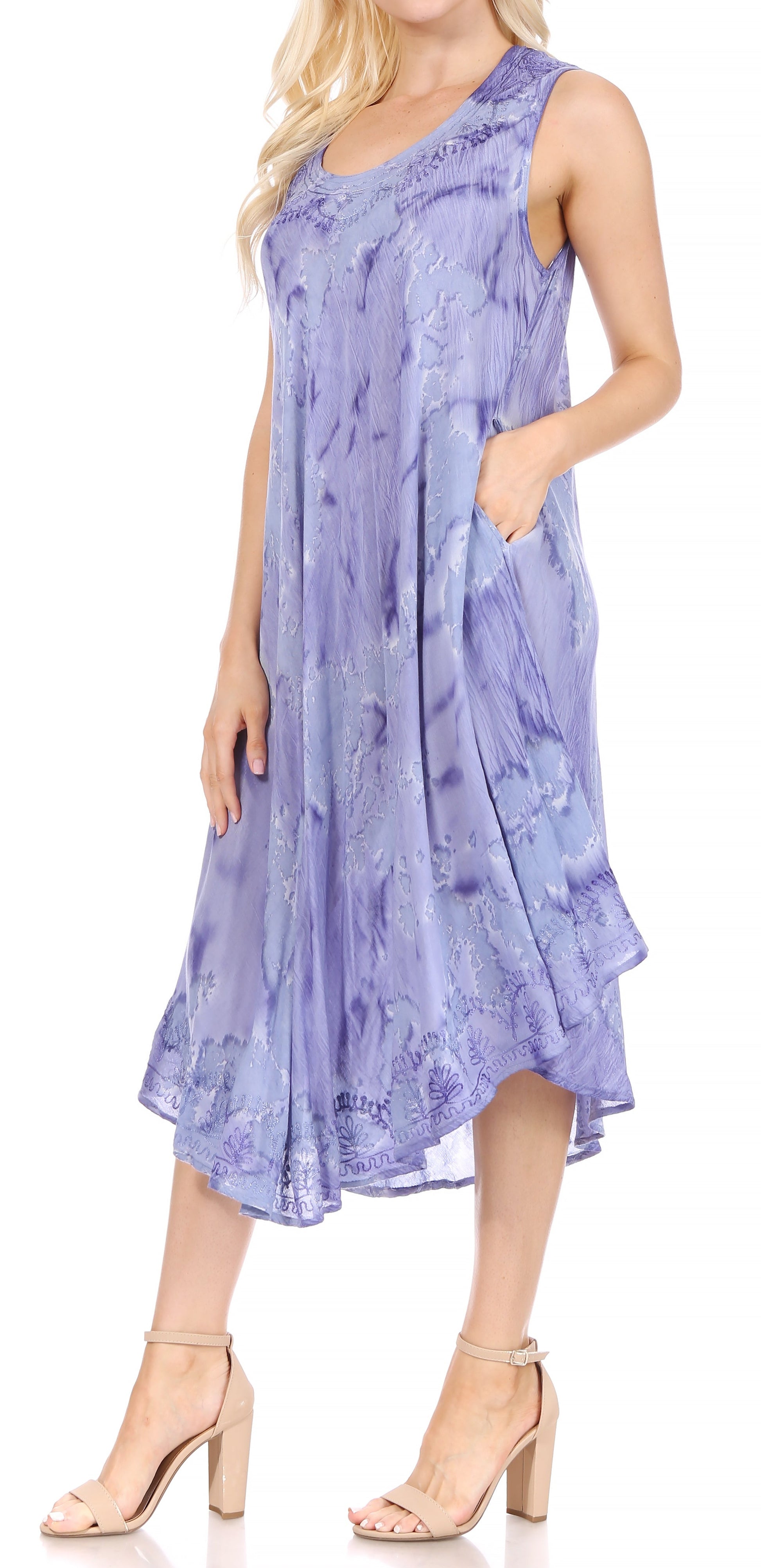Sakkas Nora Sleeveless Embroidered Short Tie Dye Caftan Dress / Cover Up - Concordia Style Boutique
