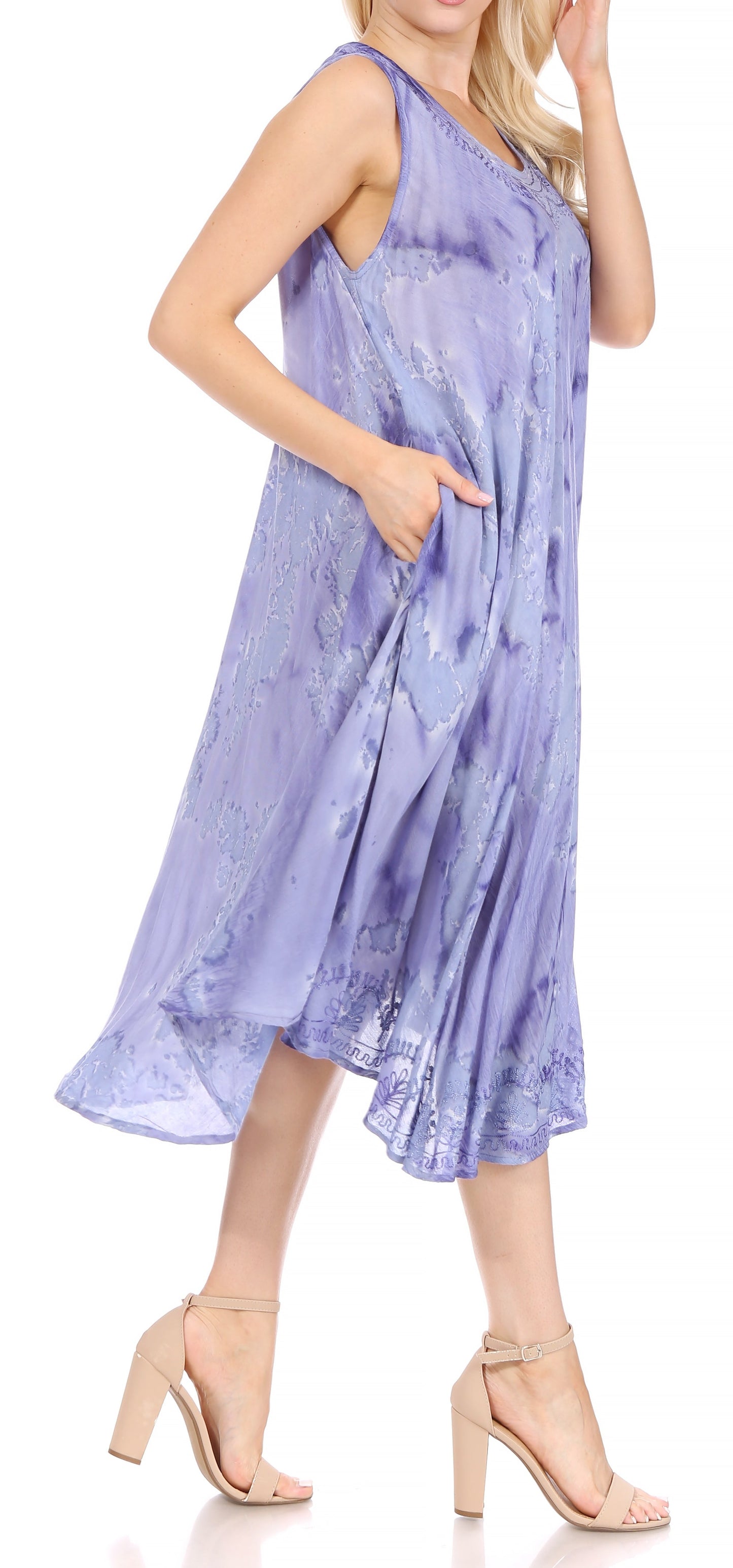 Sakkas Nora Sleeveless Embroidered Short Tie Dye Caftan Dress / Cover Up - Concordia Style Boutique