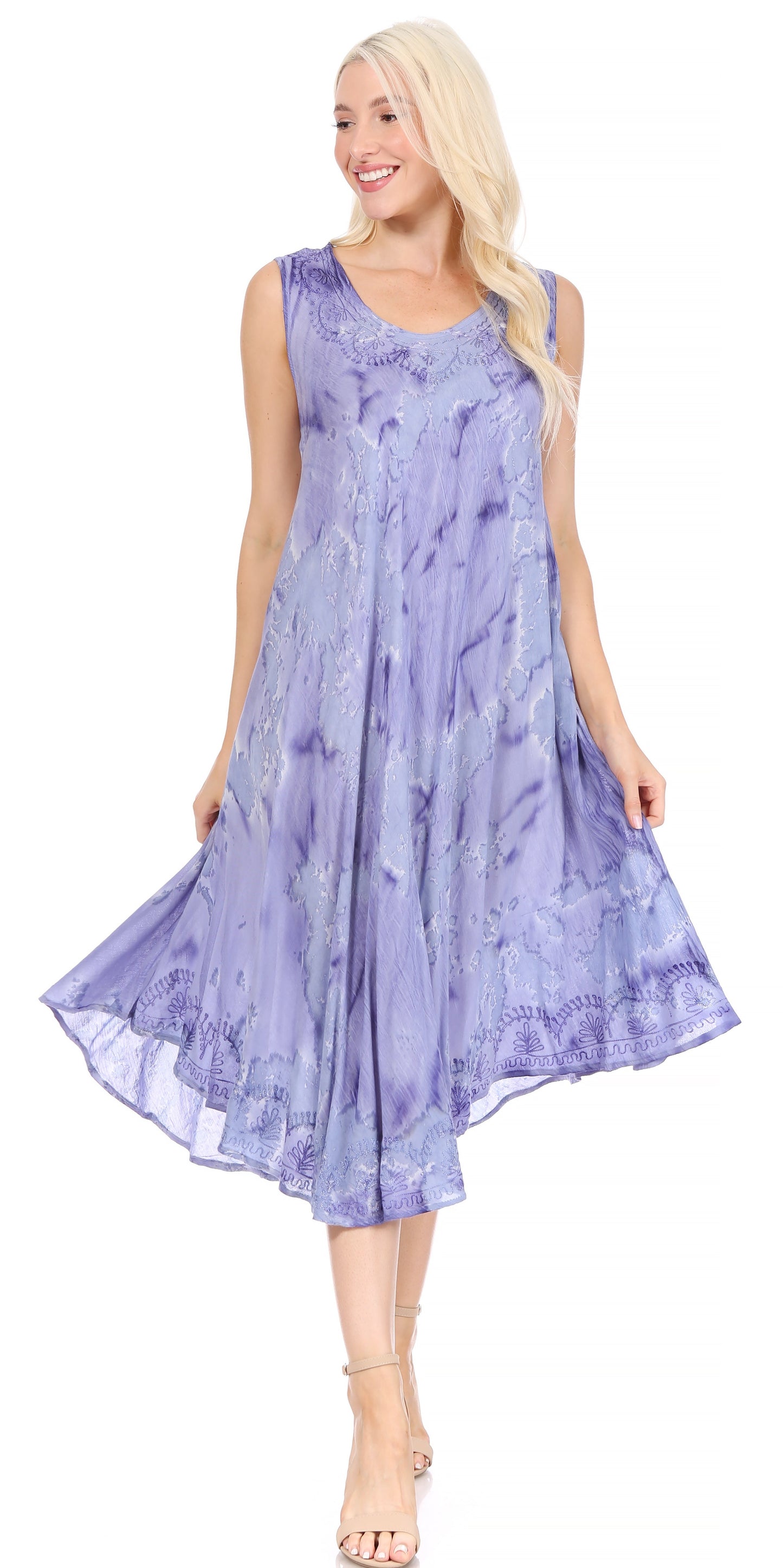 Sakkas Nora Sleeveless Embroidered Short Tie Dye Caftan Dress / Cover Up - Concordia Style Boutique