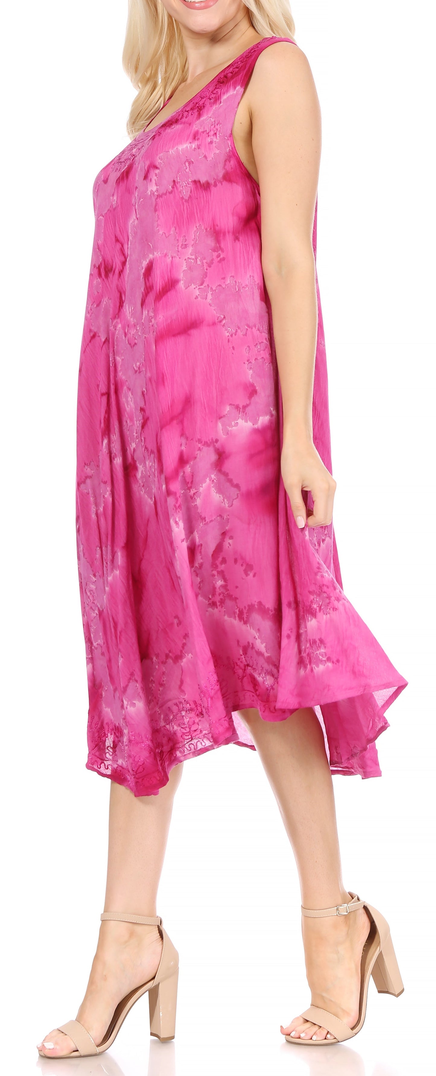 Sakkas Nora Sleeveless Embroidered Short Tie Dye Caftan Dress / Cover Up - Concordia Style Boutique