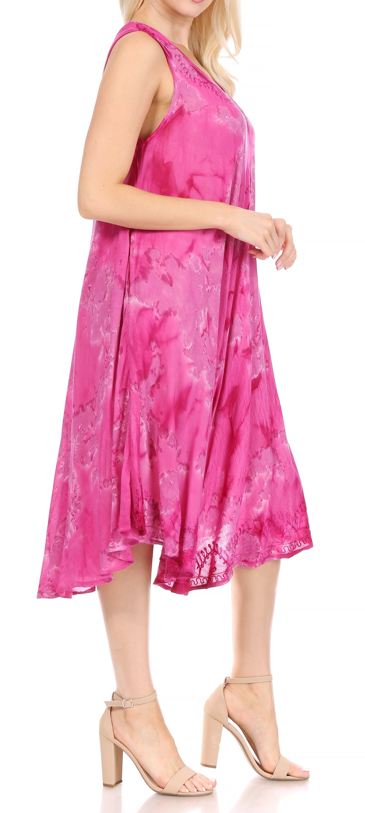 Sakkas Nora Sleeveless Embroidered Short Tie Dye Caftan Dress / Cover Up - Concordia Style Boutique