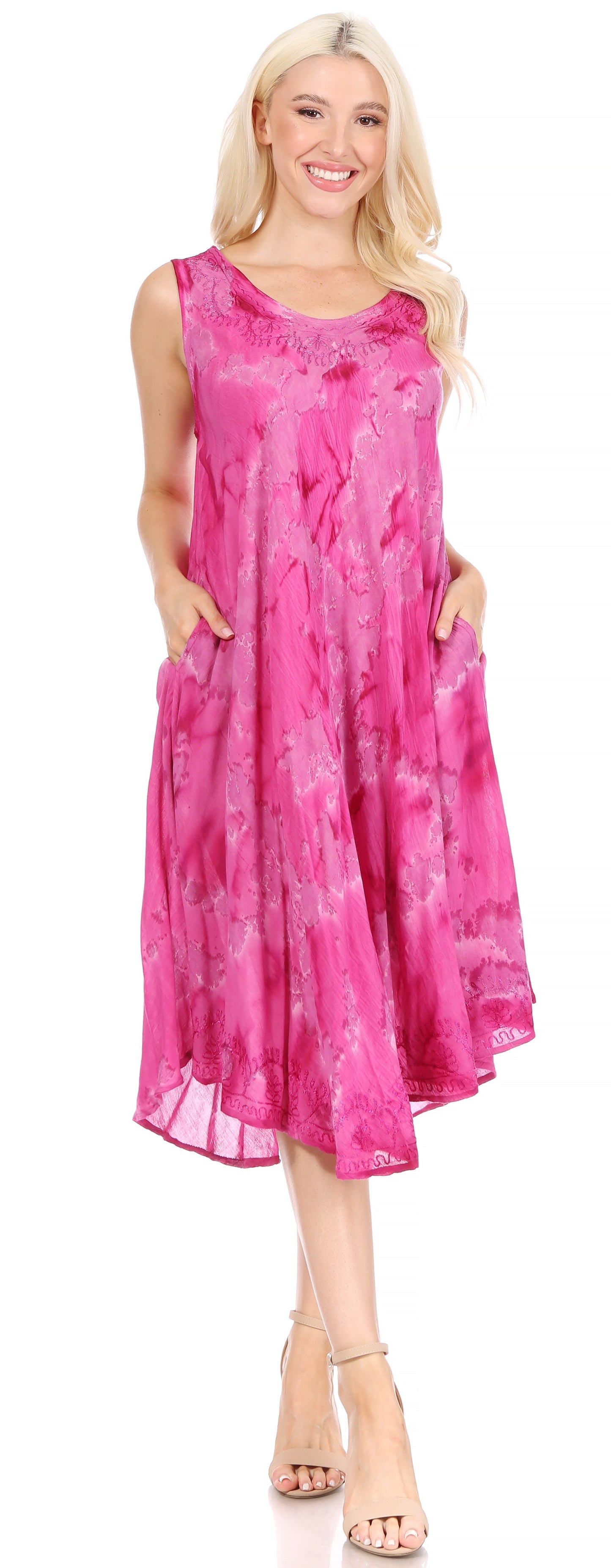 Sakkas Nora Sleeveless Embroidered Short Tie Dye Caftan Dress / Cover Up - Concordia Style Boutique