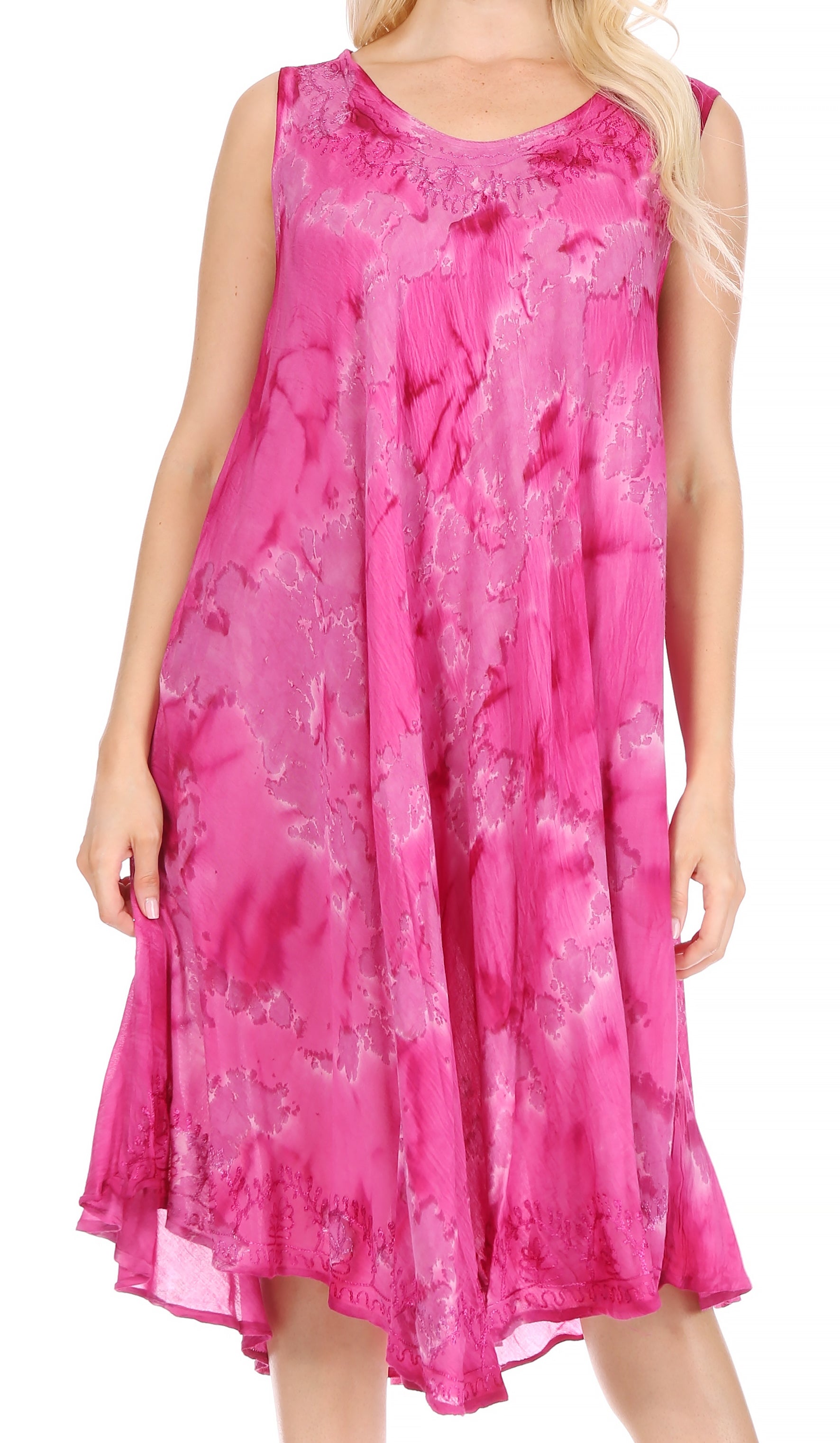 Sakkas Nora Sleeveless Embroidered Short Tie Dye Caftan Dress / Cover Up - Concordia Style Boutique