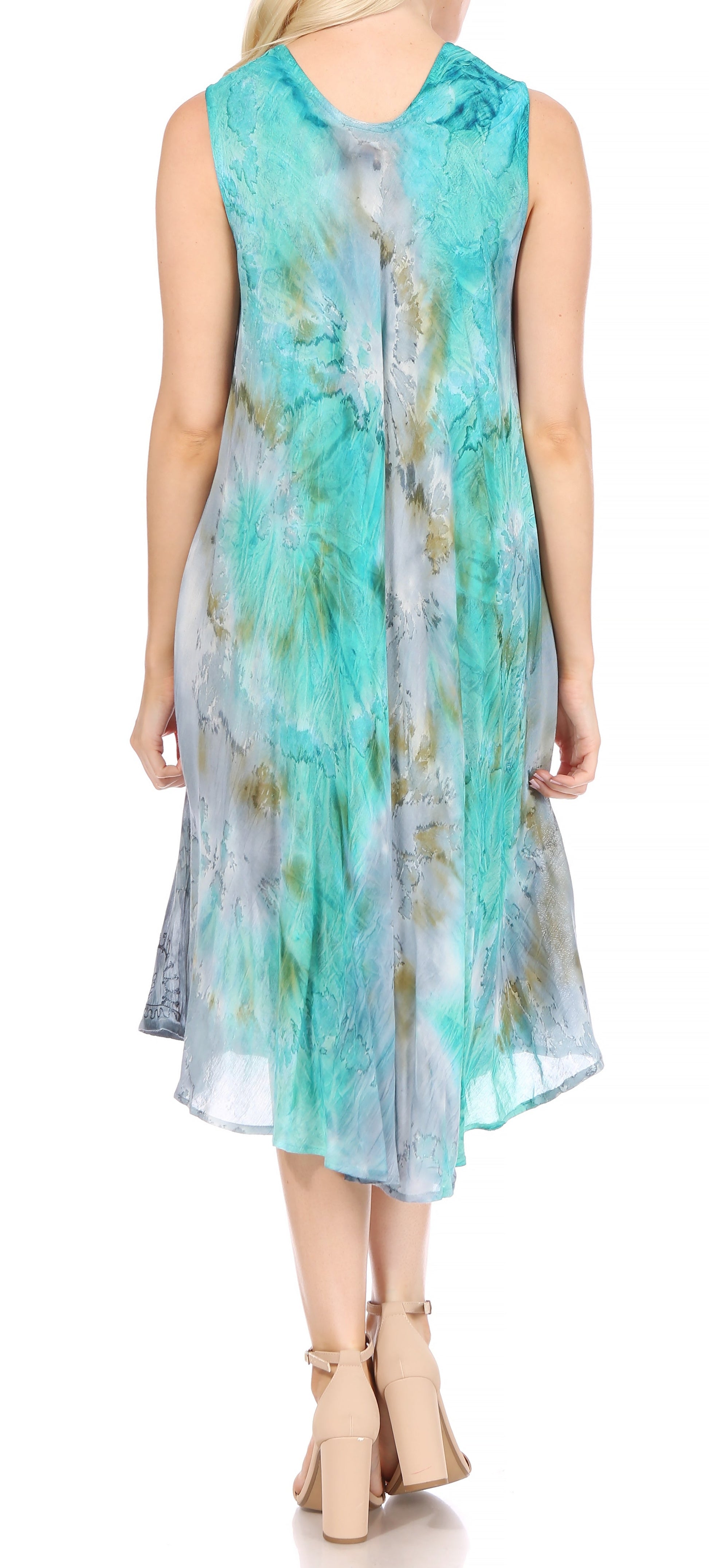 Sakkas Nora Sleeveless Embroidered Short Tie Dye Caftan Dress / Cover Up - Concordia Style Boutique