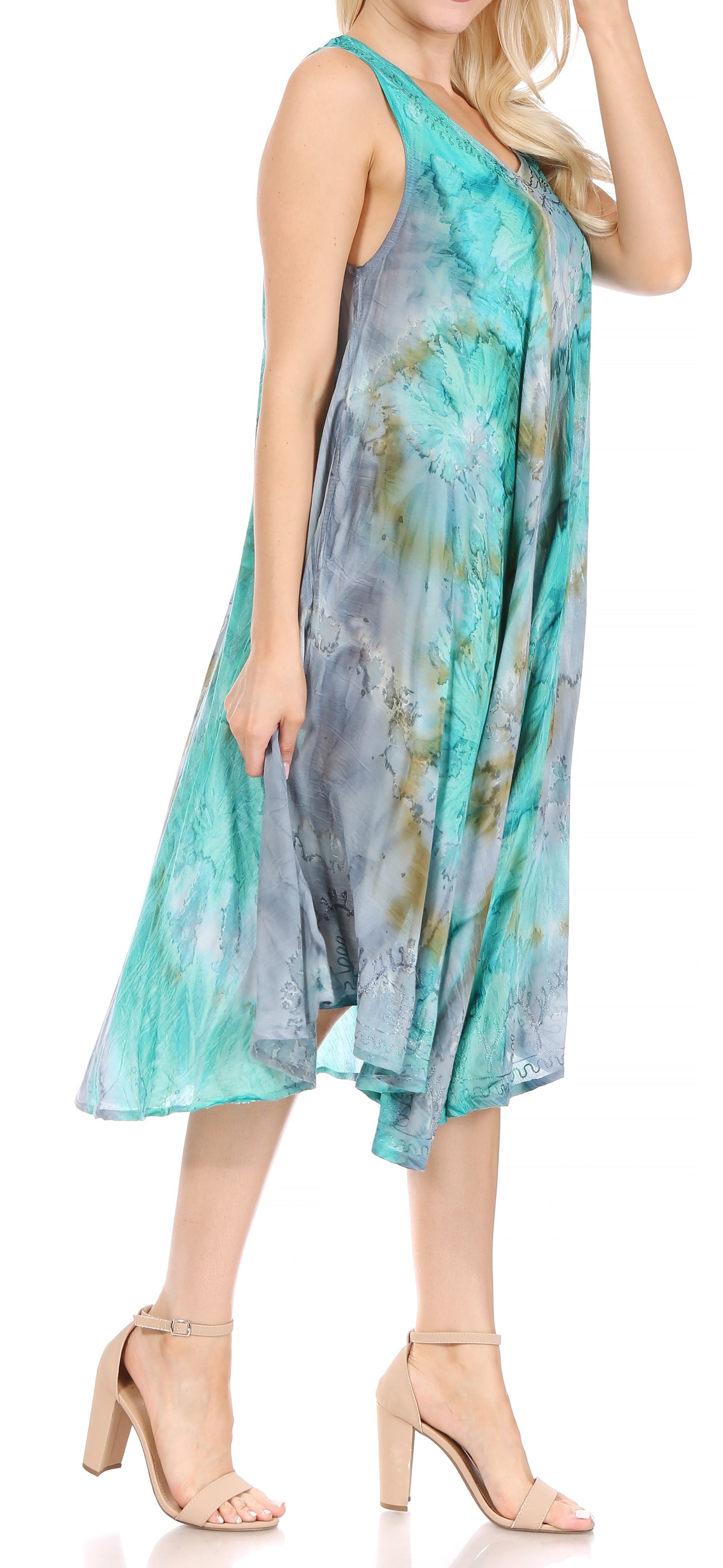Sakkas Nora Sleeveless Embroidered Short Tie Dye Caftan Dress / Cover Up - Concordia Style Boutique