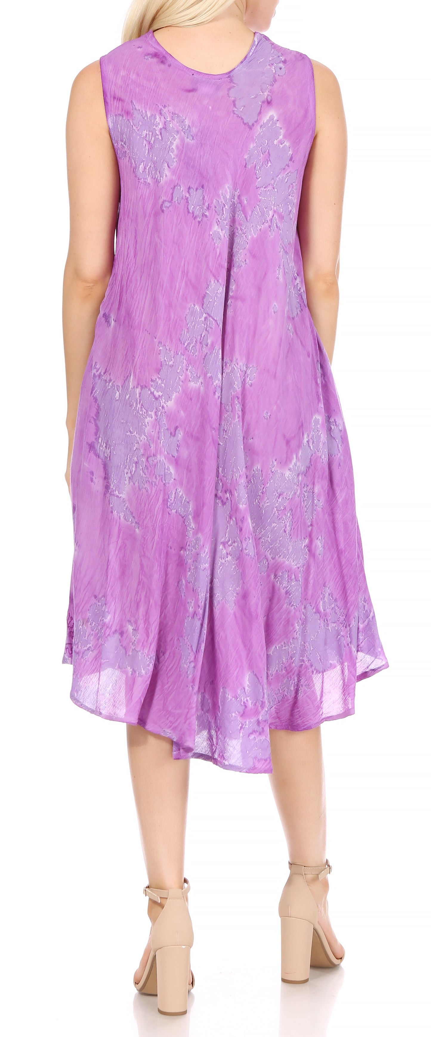 Sakkas Nora Sleeveless Embroidered Short Tie Dye Caftan Dress / Cover Up - Concordia Style Boutique