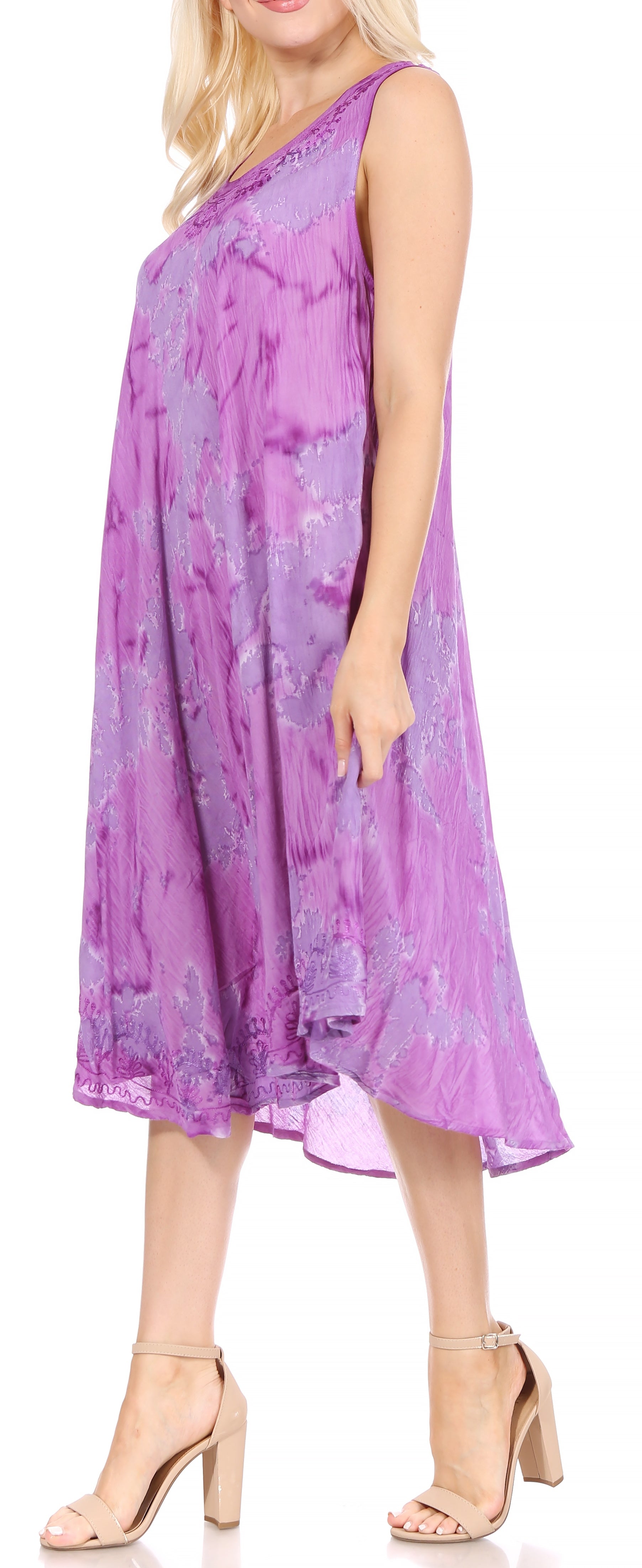 Sakkas Nora Sleeveless Embroidered Short Tie Dye Caftan Dress / Cover Up - Concordia Style Boutique