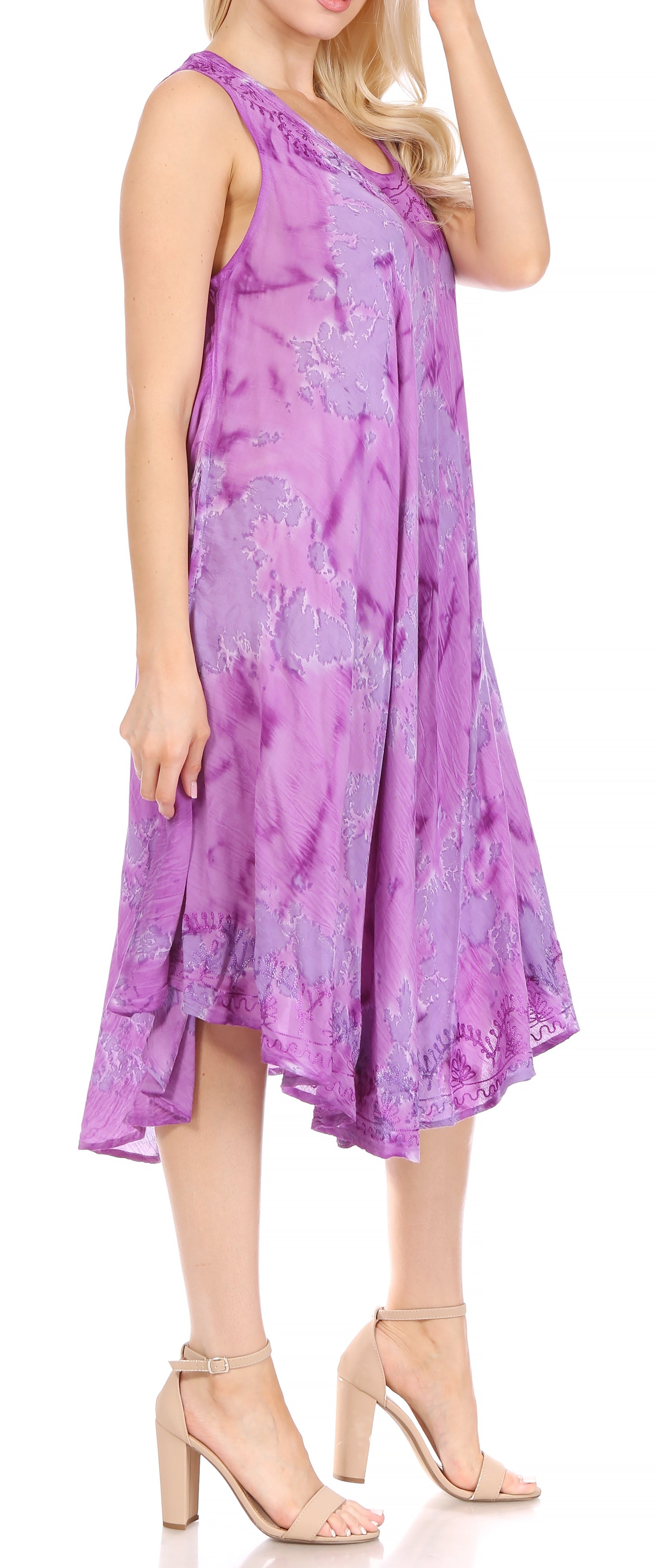 Sakkas Nora Sleeveless Embroidered Short Tie Dye Caftan Dress / Cover Up - Concordia Style Boutique