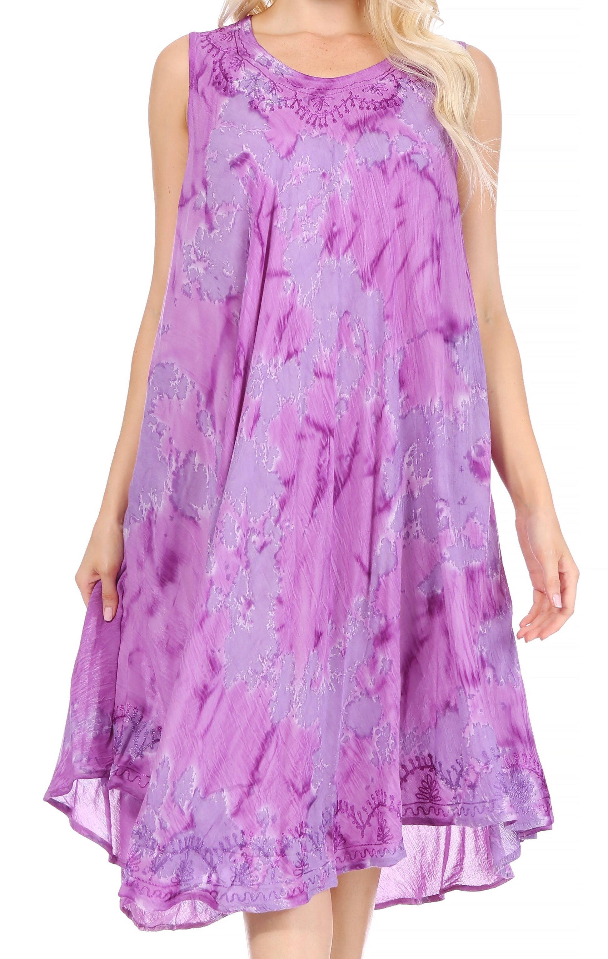 Sakkas Nora Sleeveless Embroidered Short Tie Dye Caftan Dress / Cover Up - Concordia Style Boutique