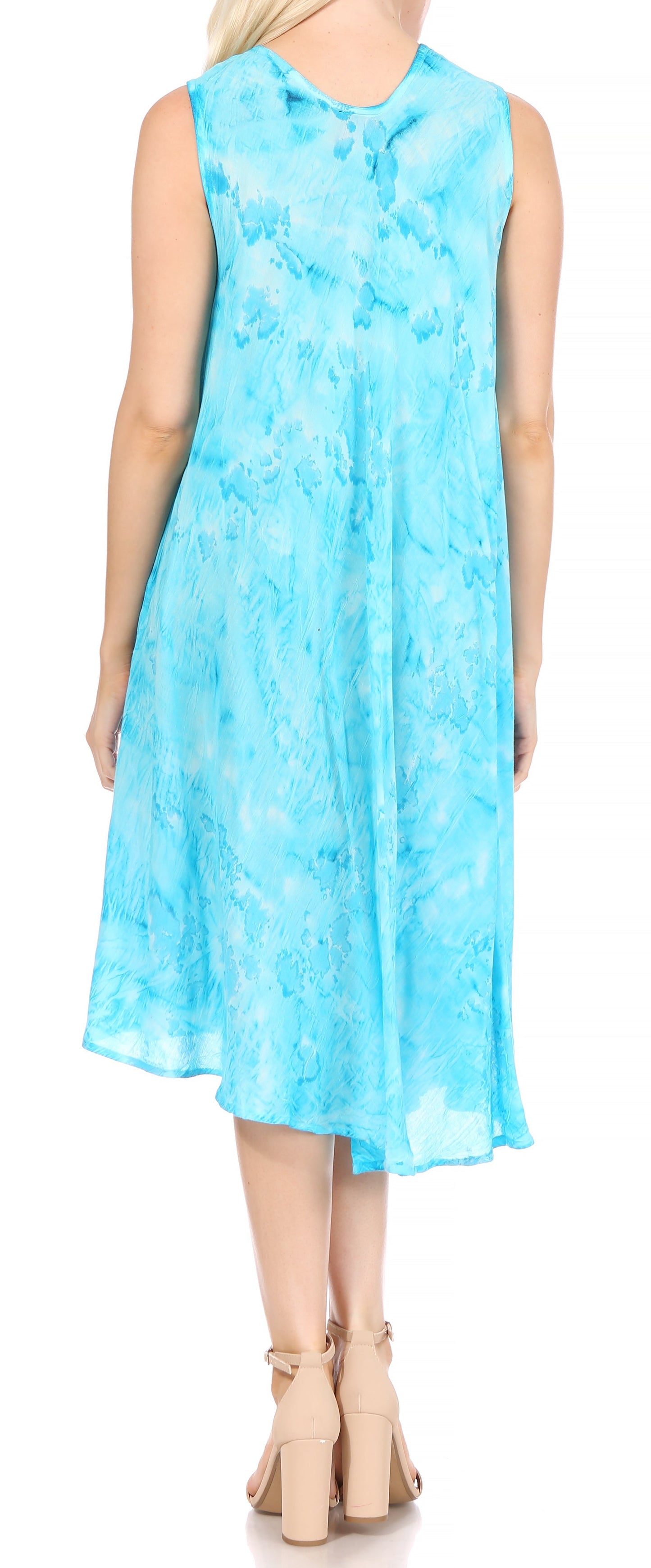 Sakkas Nora Sleeveless Embroidered Short Tie Dye Caftan Dress / Cover Up - Concordia Style Boutique