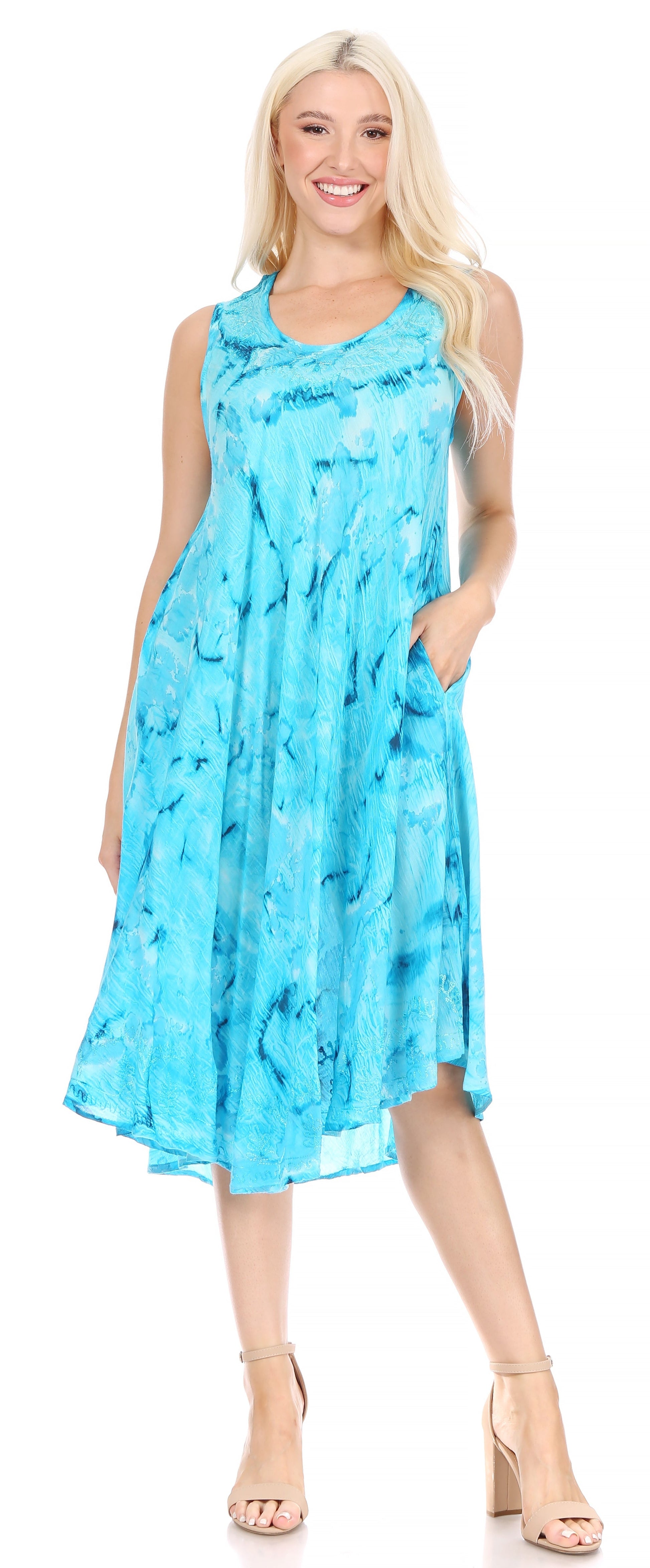 Sakkas Nora Sleeveless Embroidered Short Tie Dye Caftan Dress / Cover Up - Concordia Style Boutique
