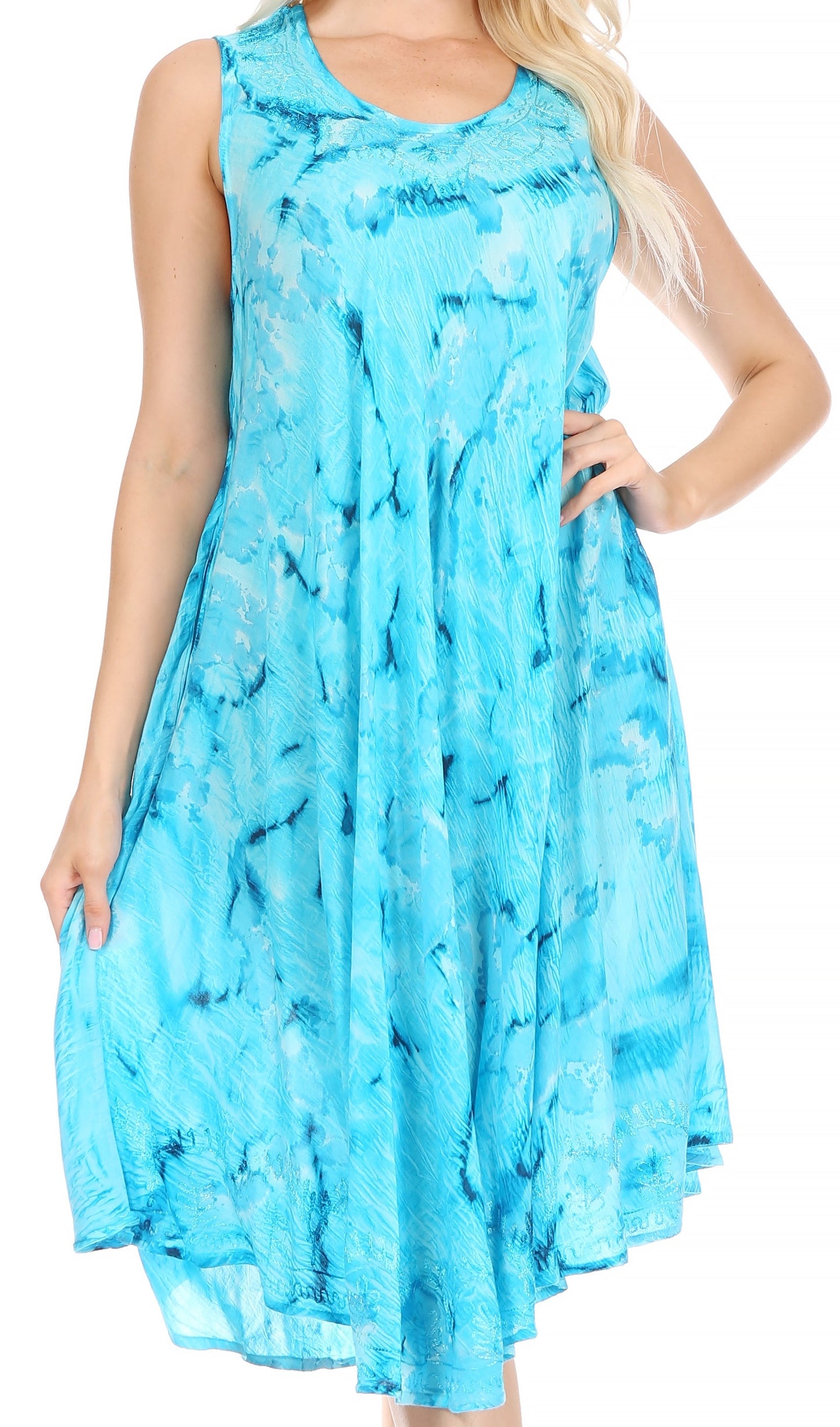 Sakkas Nora Sleeveless Embroidered Short Tie Dye Caftan Dress / Cover Up - Concordia Style Boutique