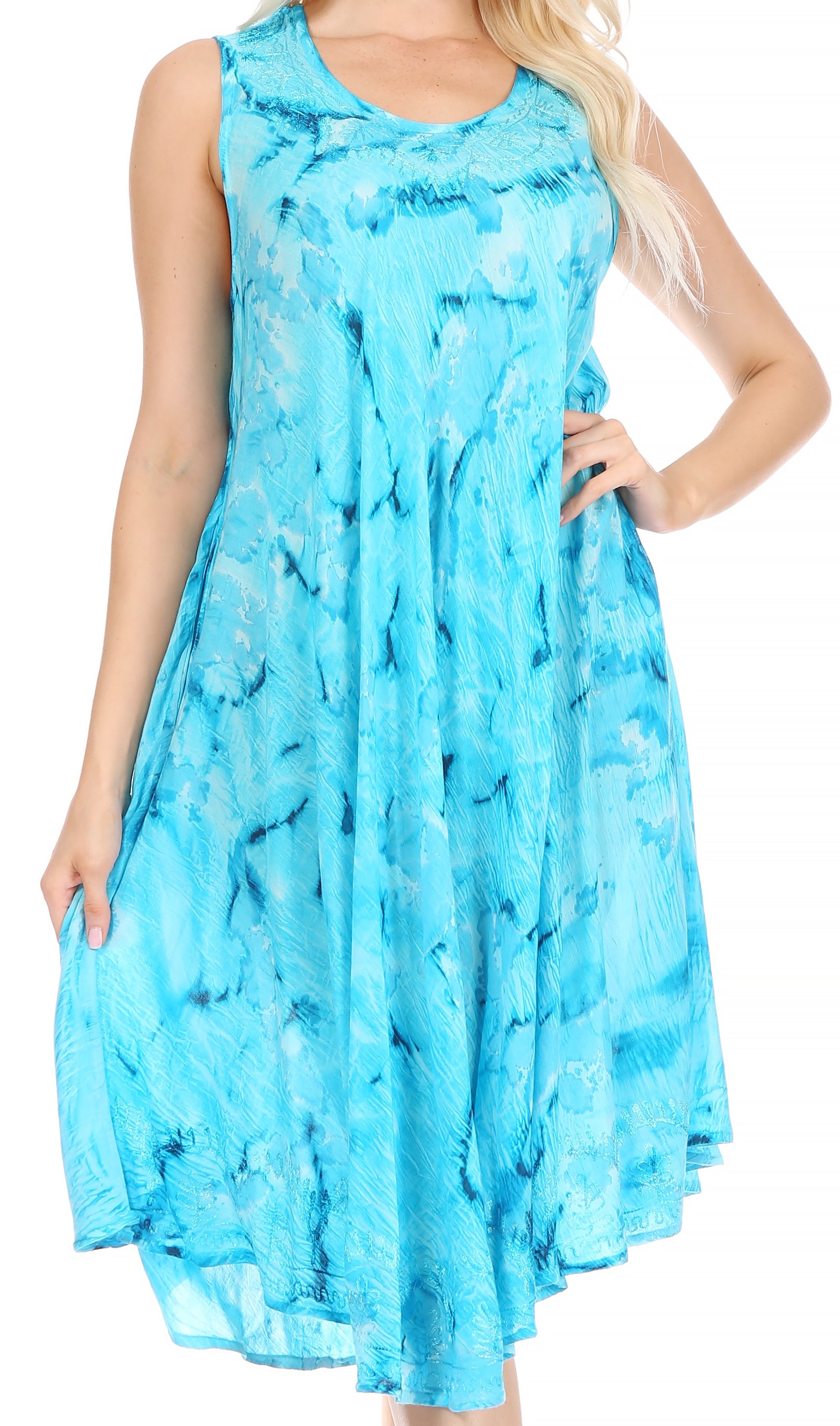 Sakkas Nora Sleeveless Embroidered Short Tie Dye Caftan Dress / Cover Up - Concordia Style Boutique
