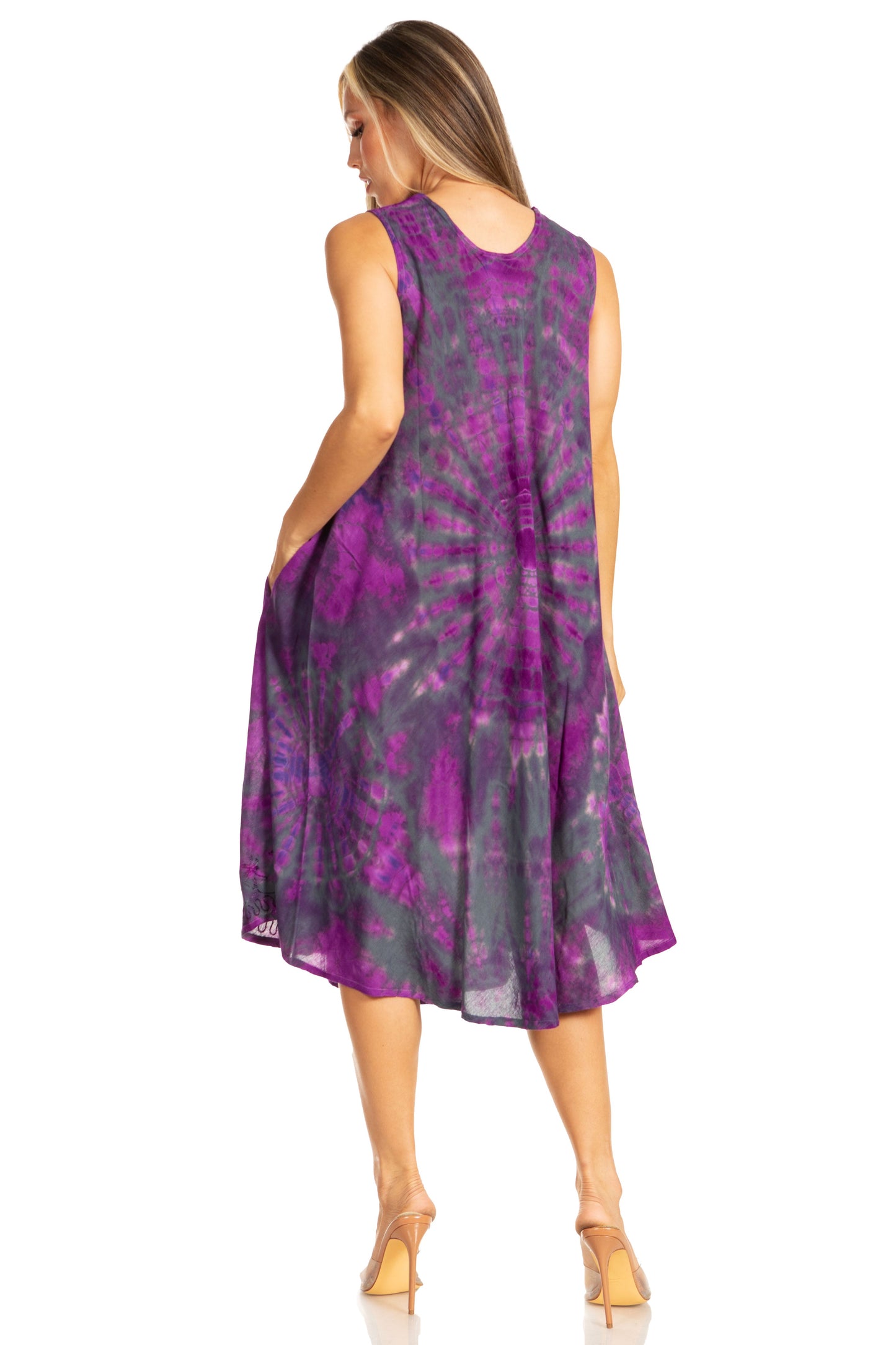 Sakkas Nora Sleeveless Embroidered Short Tie Dye Caftan Dress / Cover Up - Concordia Style Boutique