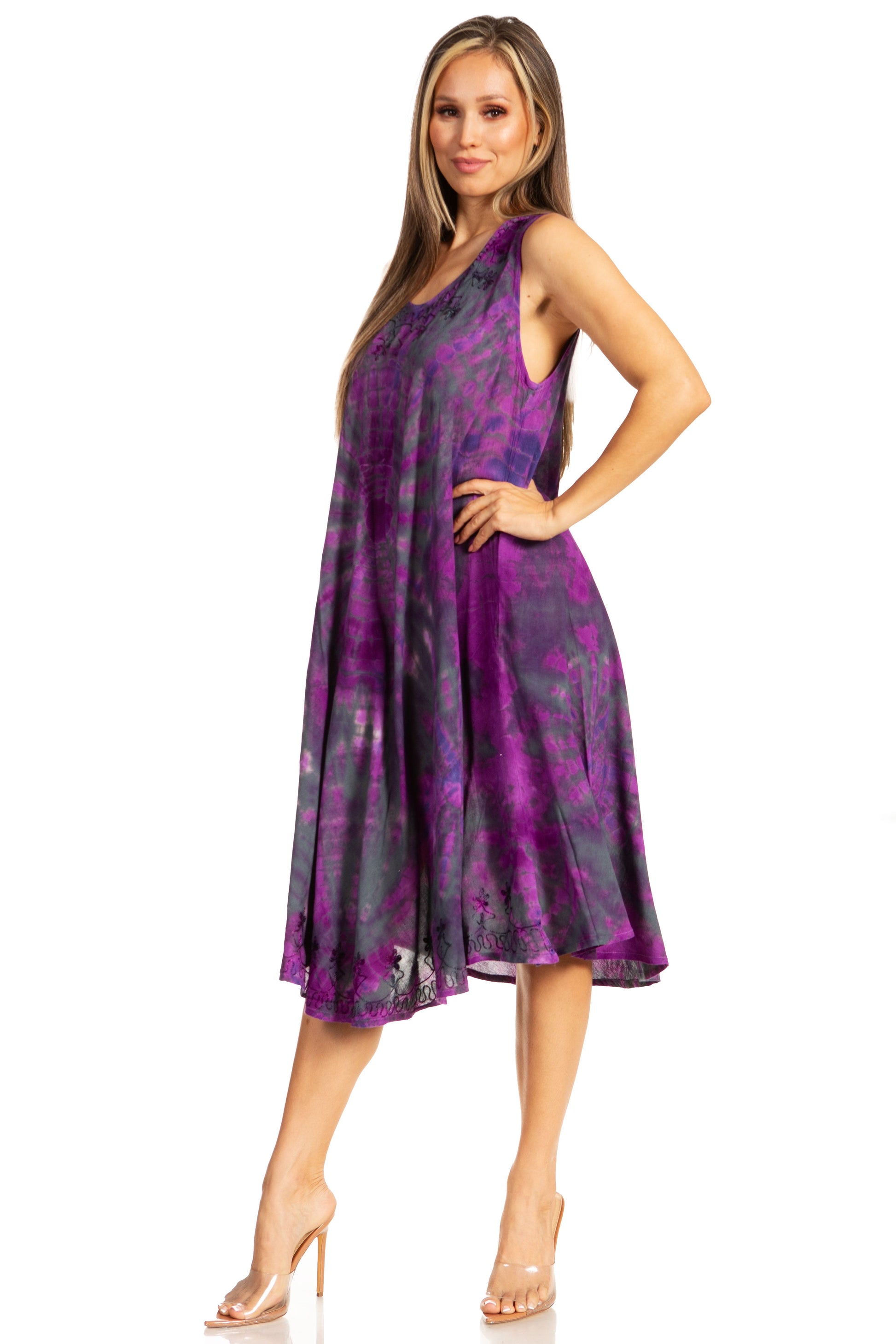 Sakkas Nora Sleeveless Embroidered Short Tie Dye Caftan Dress / Cover Up - Concordia Style Boutique