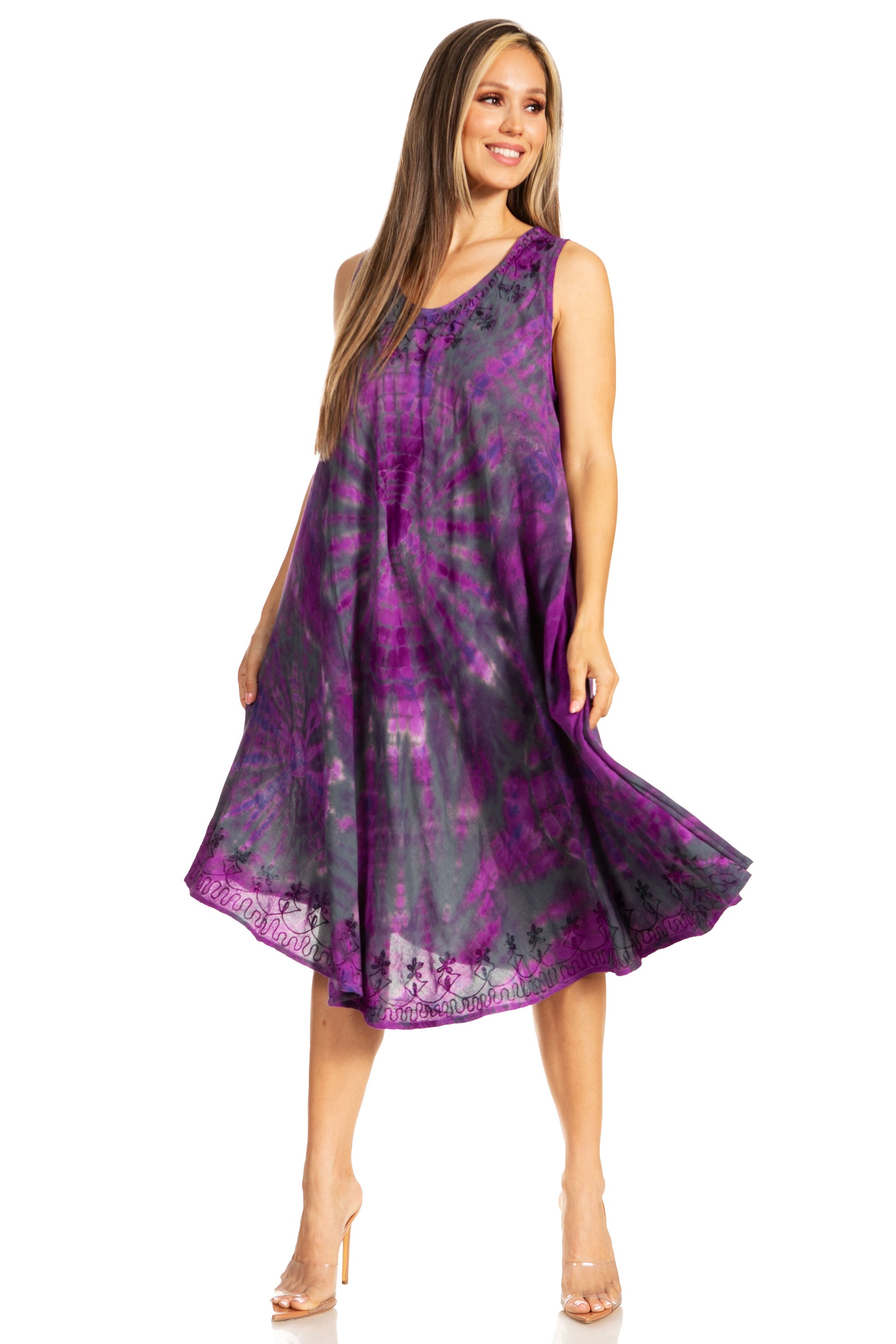 Sakkas Nora Sleeveless Embroidered Short Tie Dye Caftan Dress / Cover Up - Concordia Style Boutique