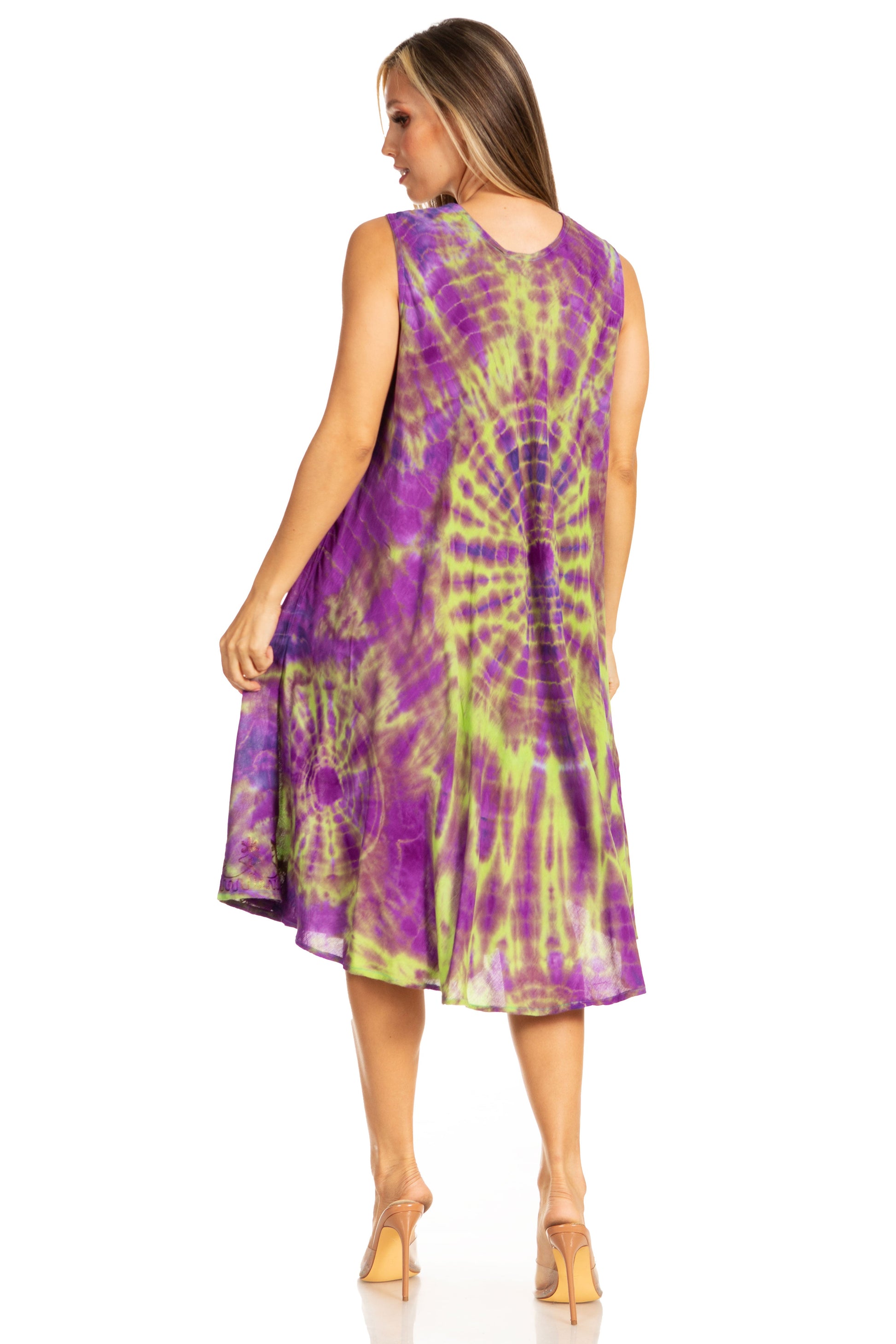 Sakkas Nora Sleeveless Embroidered Short Tie Dye Caftan Dress / Cover Up - Concordia Style Boutique