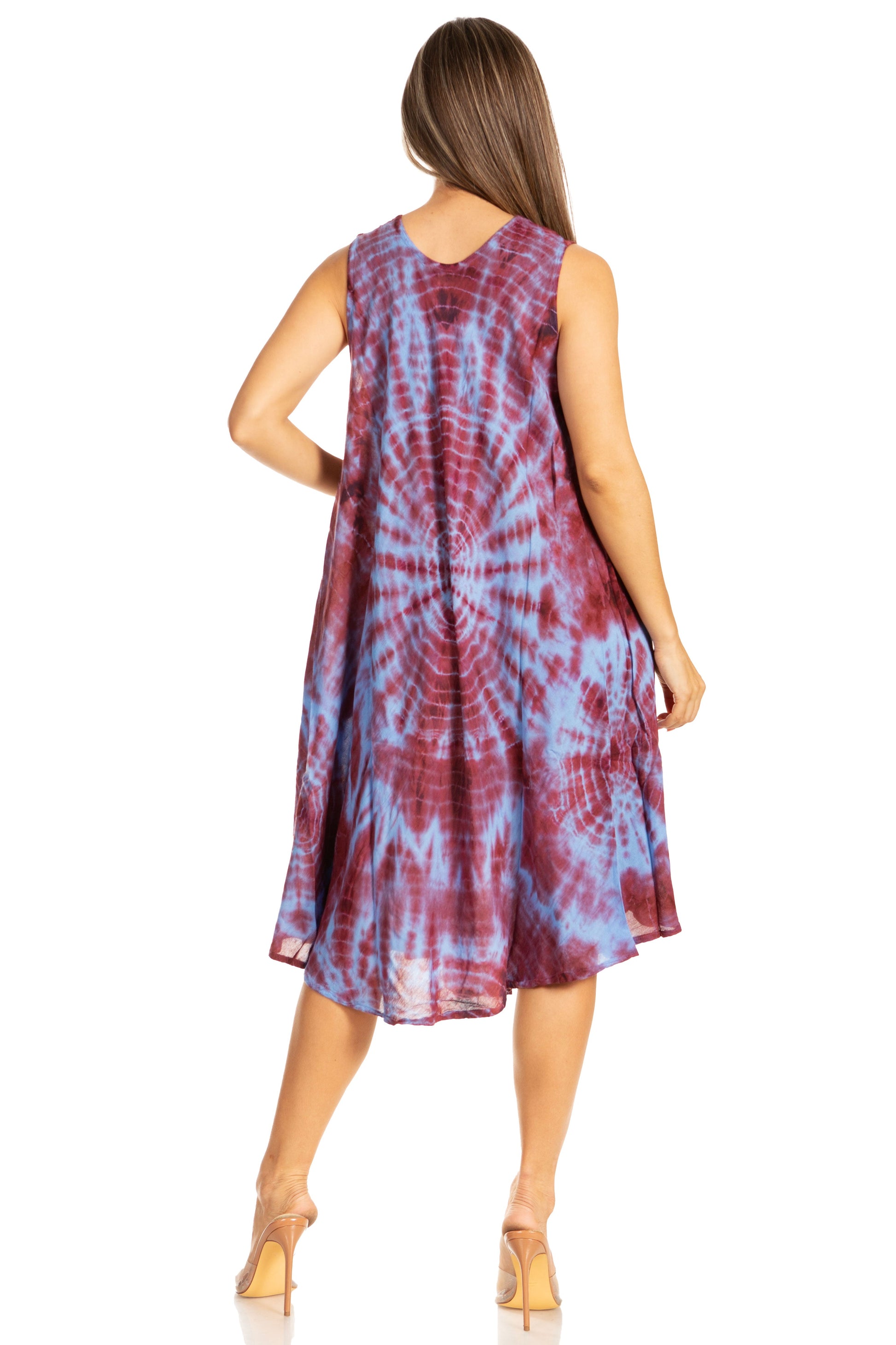 Sakkas Nora Sleeveless Embroidered Short Tie Dye Caftan Dress / Cover Up - Concordia Style Boutique