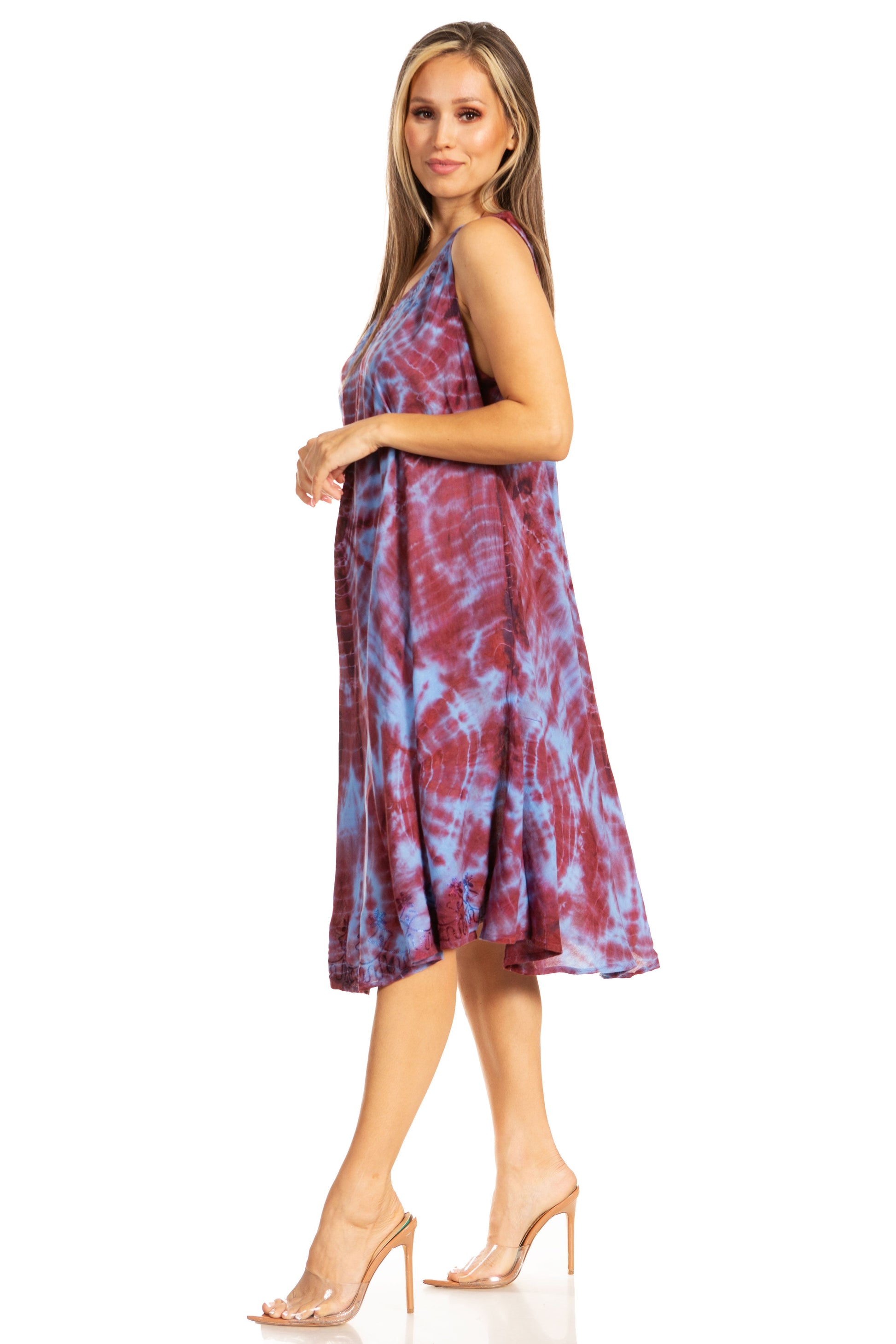 Sakkas Nora Sleeveless Embroidered Short Tie Dye Caftan Dress / Cover Up - Concordia Style Boutique