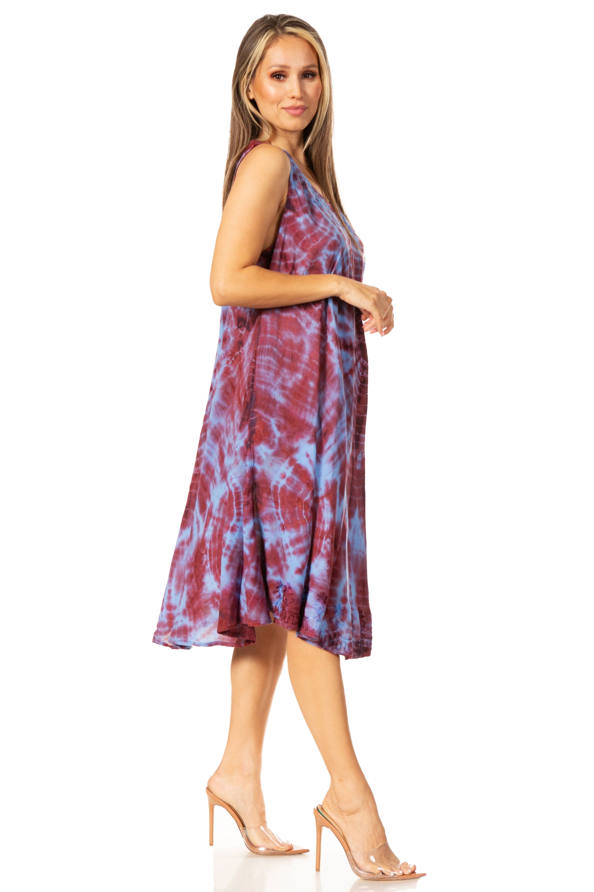 Sakkas Nora Sleeveless Embroidered Short Tie Dye Caftan Dress / Cover Up - Concordia Style Boutique