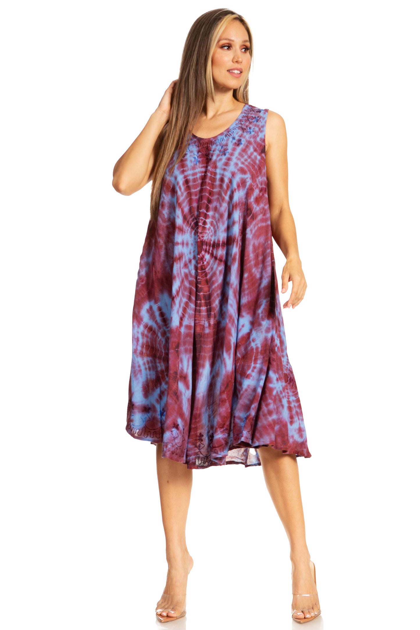 Sakkas Nora Sleeveless Embroidered Short Tie Dye Caftan Dress / Cover Up - Concordia Style Boutique
