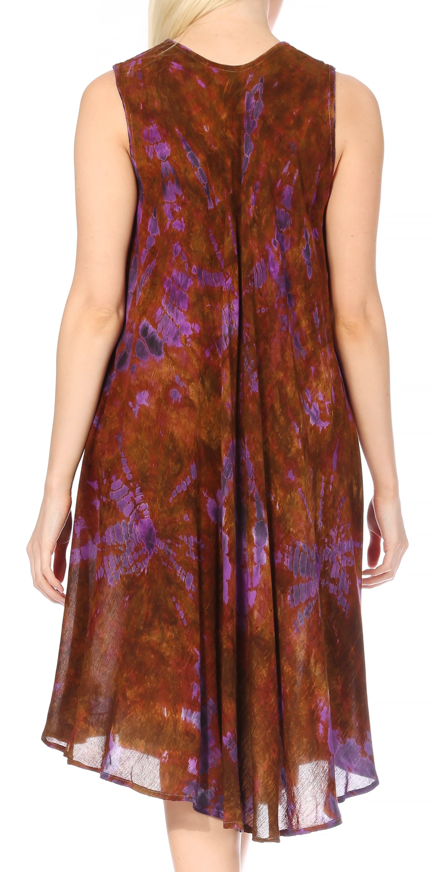 Sakkas Nora Sleeveless Embroidered Short Tie Dye Caftan Dress / Cover Up - Concordia Style Boutique
