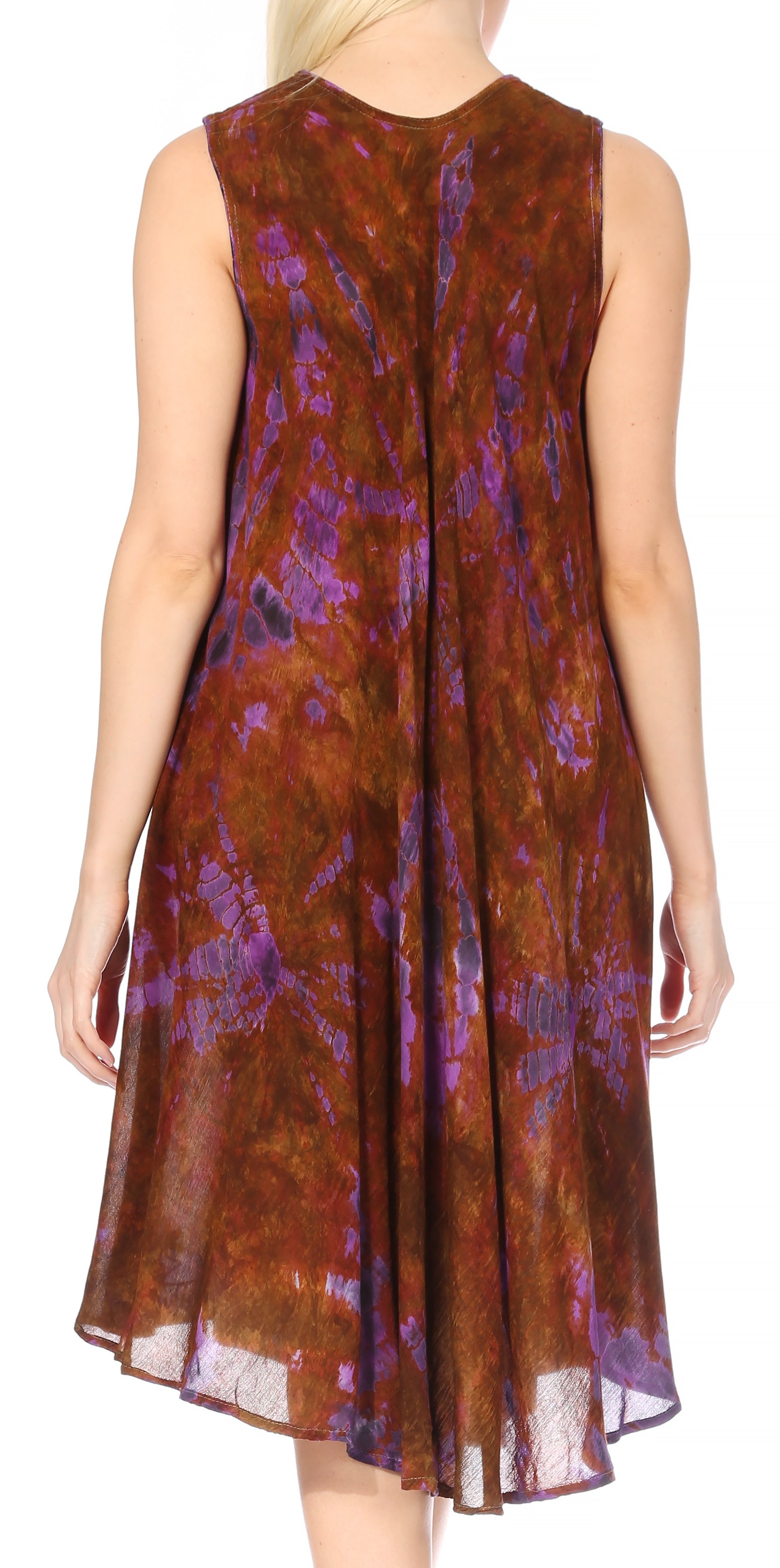 Sakkas Nora Sleeveless Embroidered Short Tie Dye Caftan Dress / Cover Up - Concordia Style Boutique