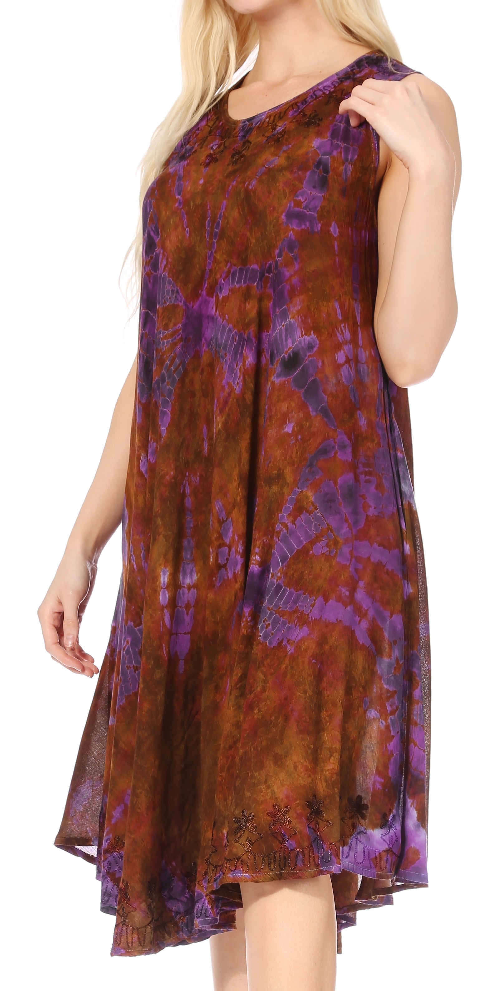 Sakkas Nora Sleeveless Embroidered Short Tie Dye Caftan Dress / Cover Up - Concordia Style Boutique
