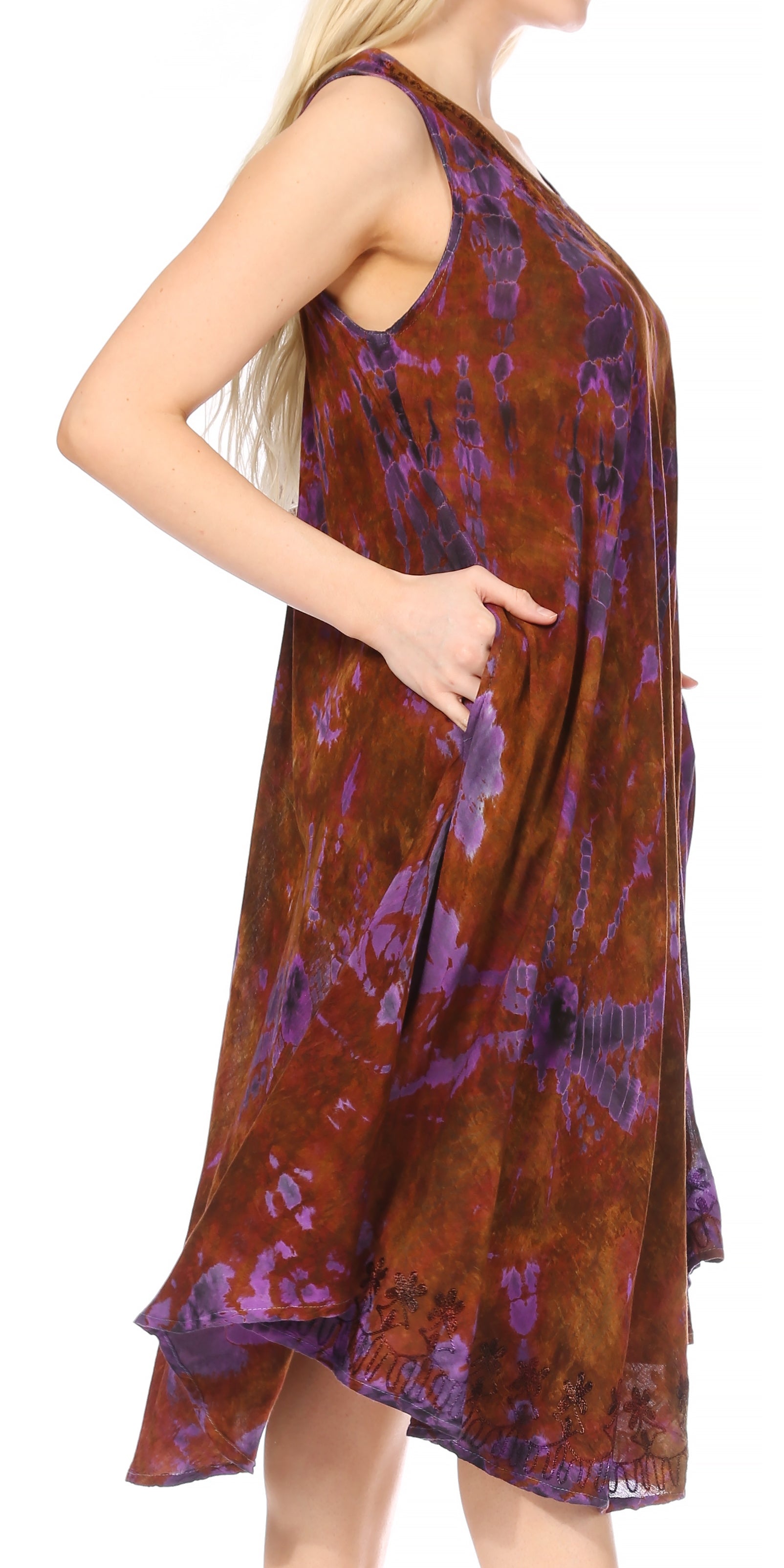 Sakkas Nora Sleeveless Embroidered Short Tie Dye Caftan Dress / Cover Up - Concordia Style Boutique