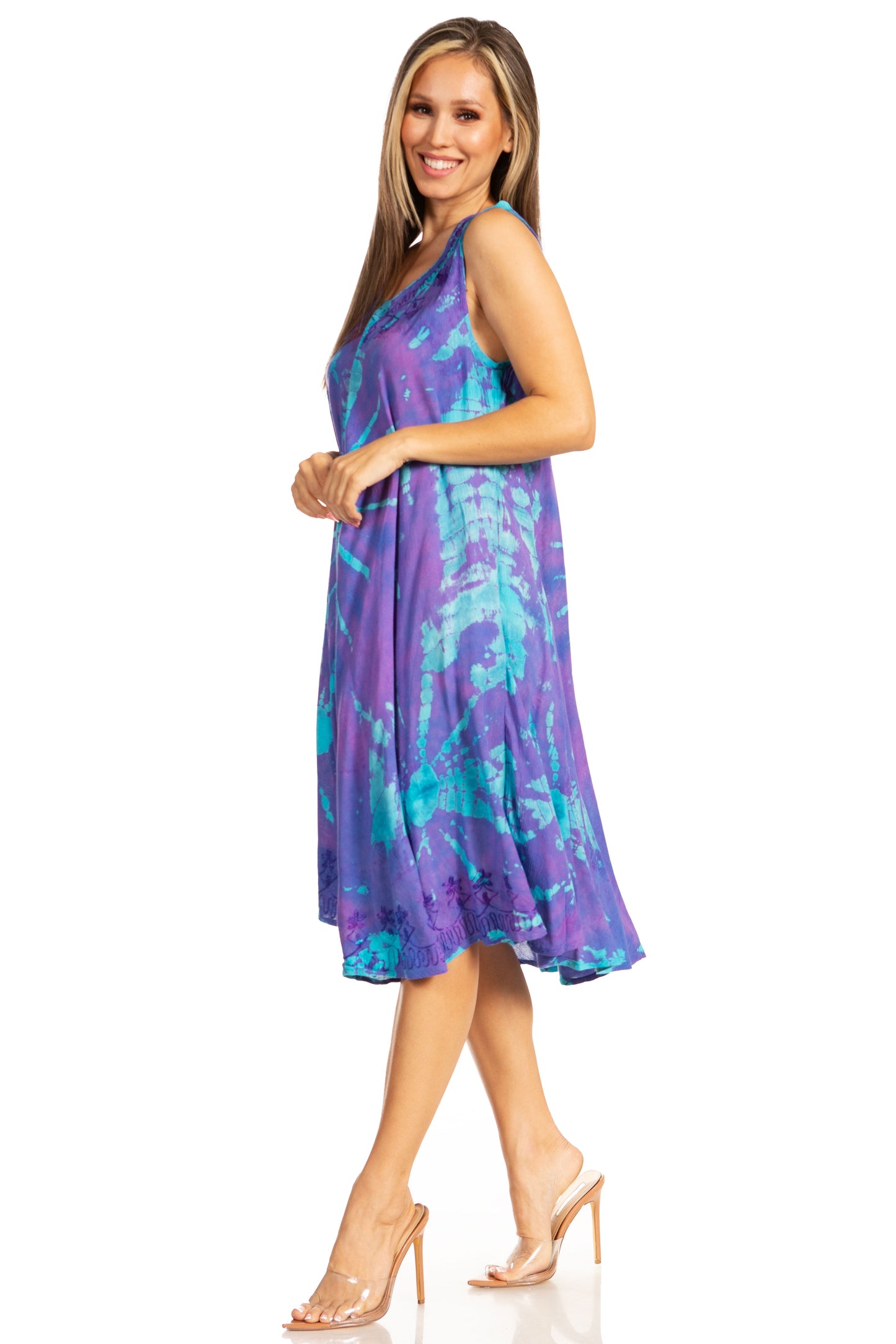 Sakkas Nora Sleeveless Embroidered Short Tie Dye Caftan Dress / Cover Up - Concordia Style Boutique