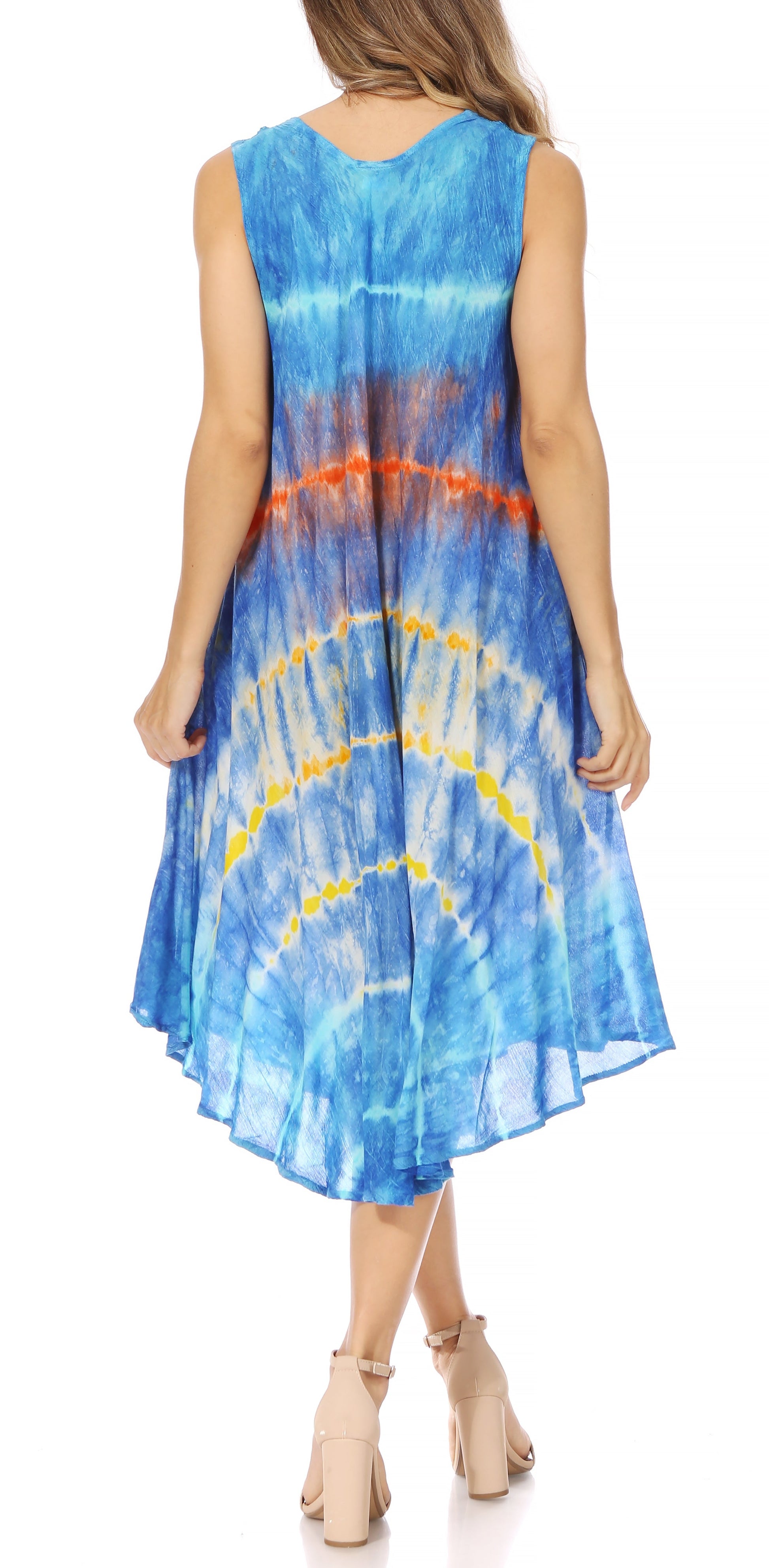 Sakkas Nora Sleeveless Embroidered Short Tie Dye Caftan Dress / Cover Up - Concordia Style Boutique