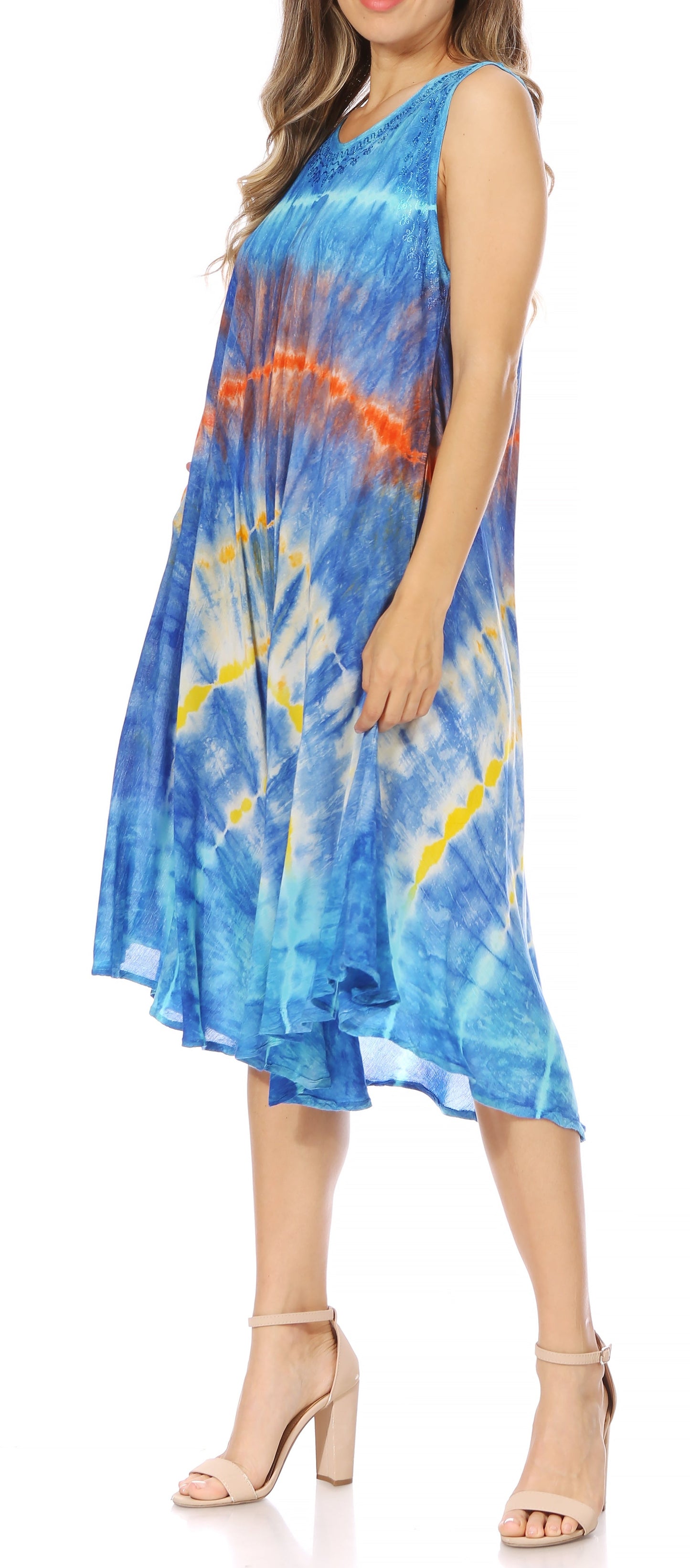 Sakkas Nora Sleeveless Embroidered Short Tie Dye Caftan Dress / Cover Up - Concordia Style Boutique