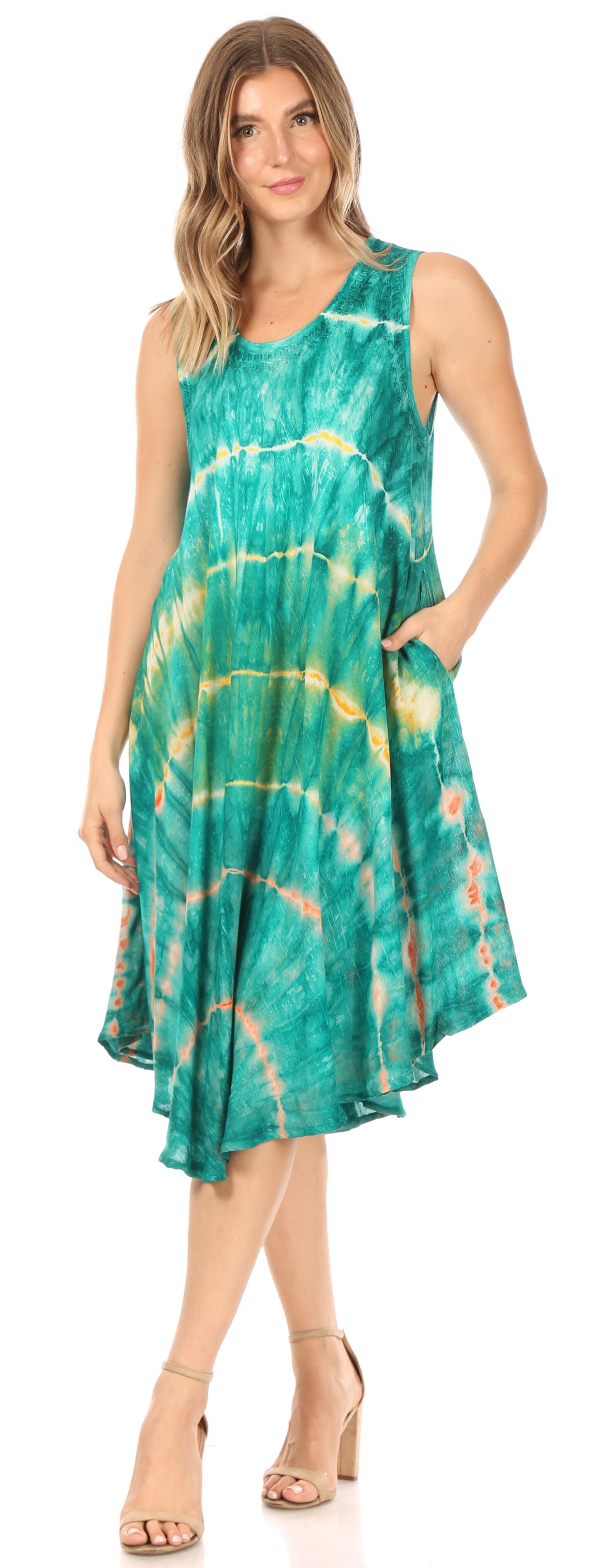 Sakkas Nora Sleeveless Embroidered Short Tie Dye Caftan Dress / Cover Up - Concordia Style Boutique