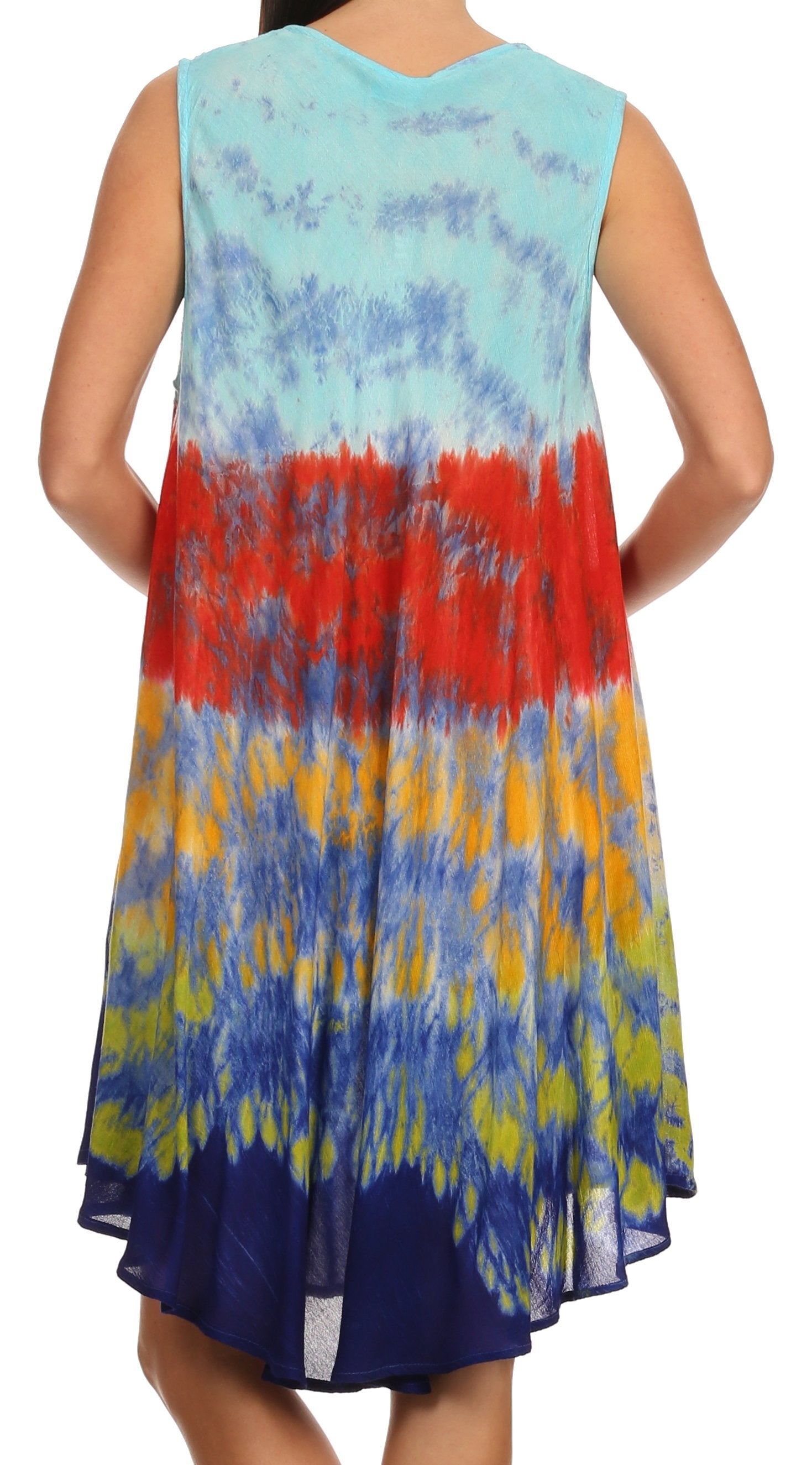 Sakkas Nora Sleeveless Embroidered Short Tie Dye Caftan Dress / Cover Up - Concordia Style Boutique