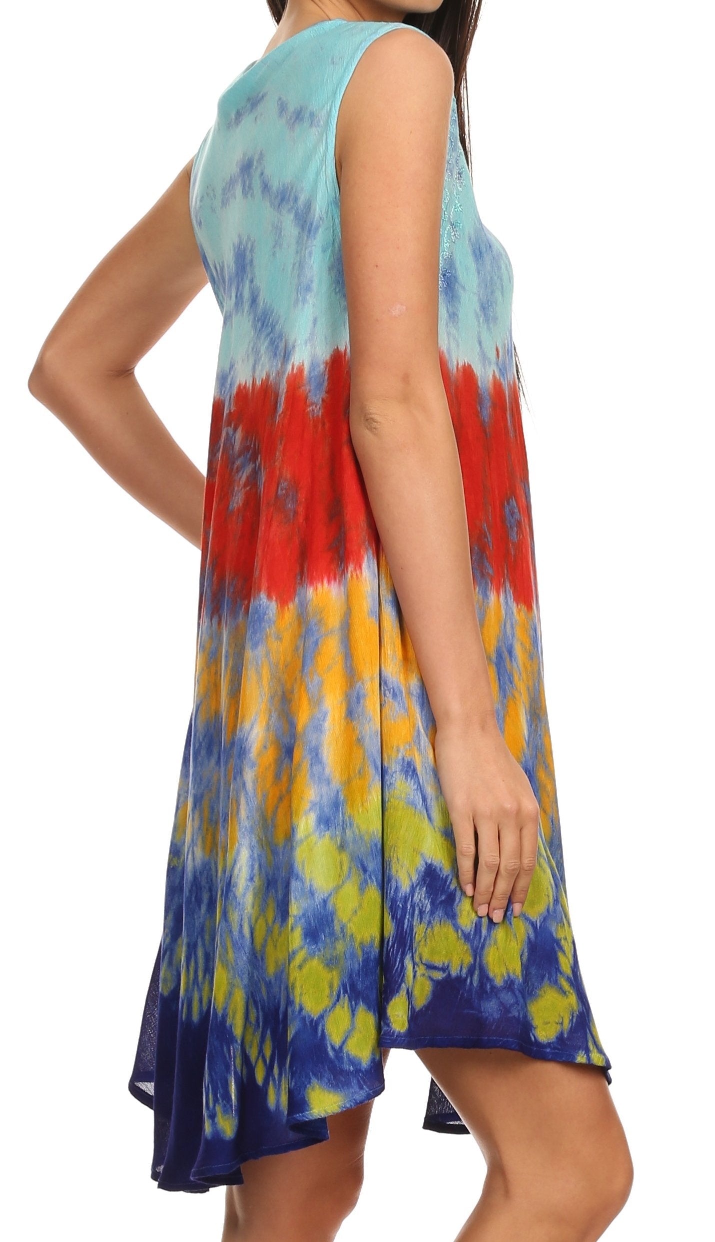 Sakkas Nora Sleeveless Embroidered Short Tie Dye Caftan Dress / Cover Up - Concordia Style Boutique