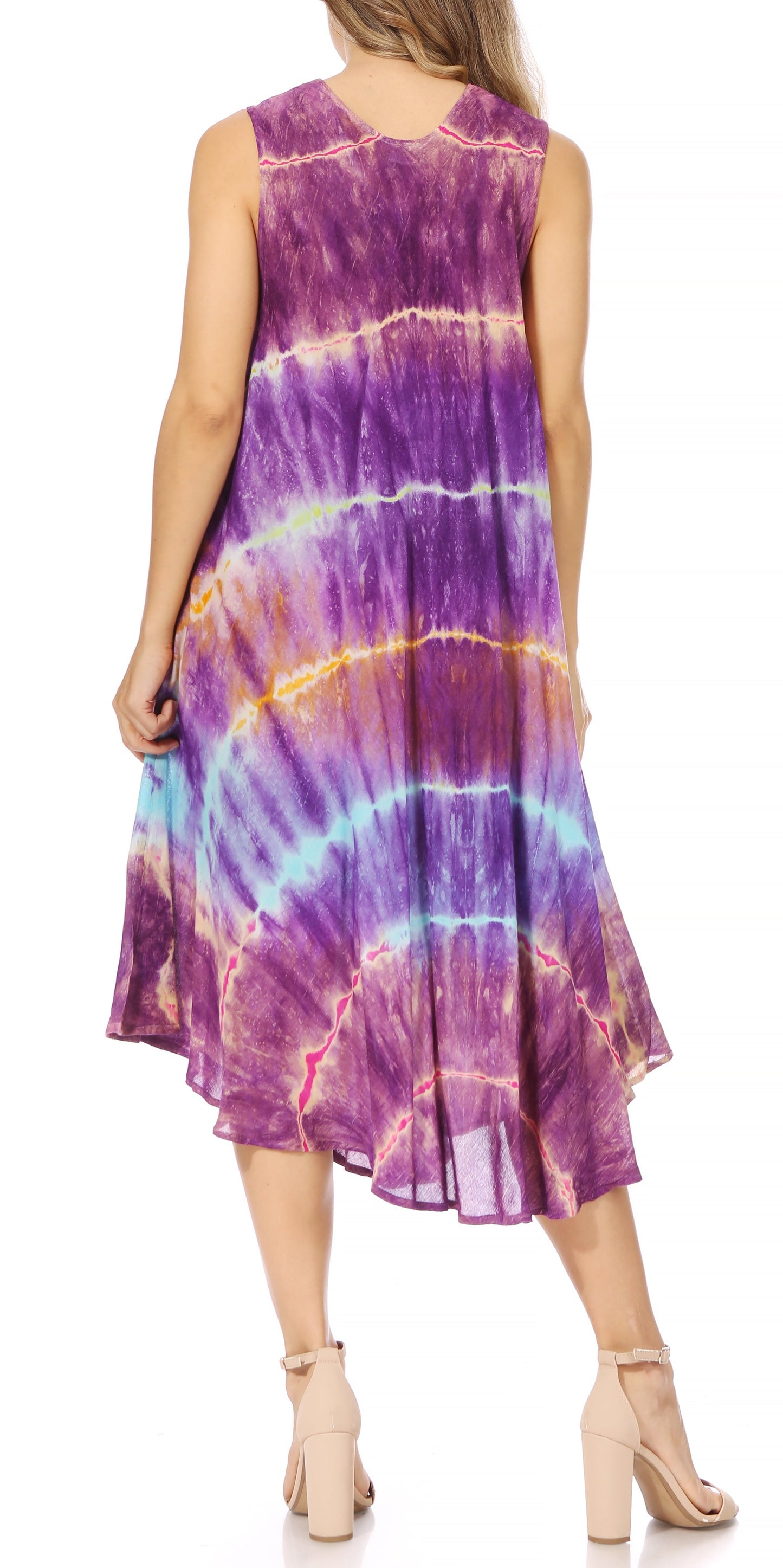 Sakkas Nora Sleeveless Embroidered Short Tie Dye Caftan Dress / Cover Up - Concordia Style Boutique