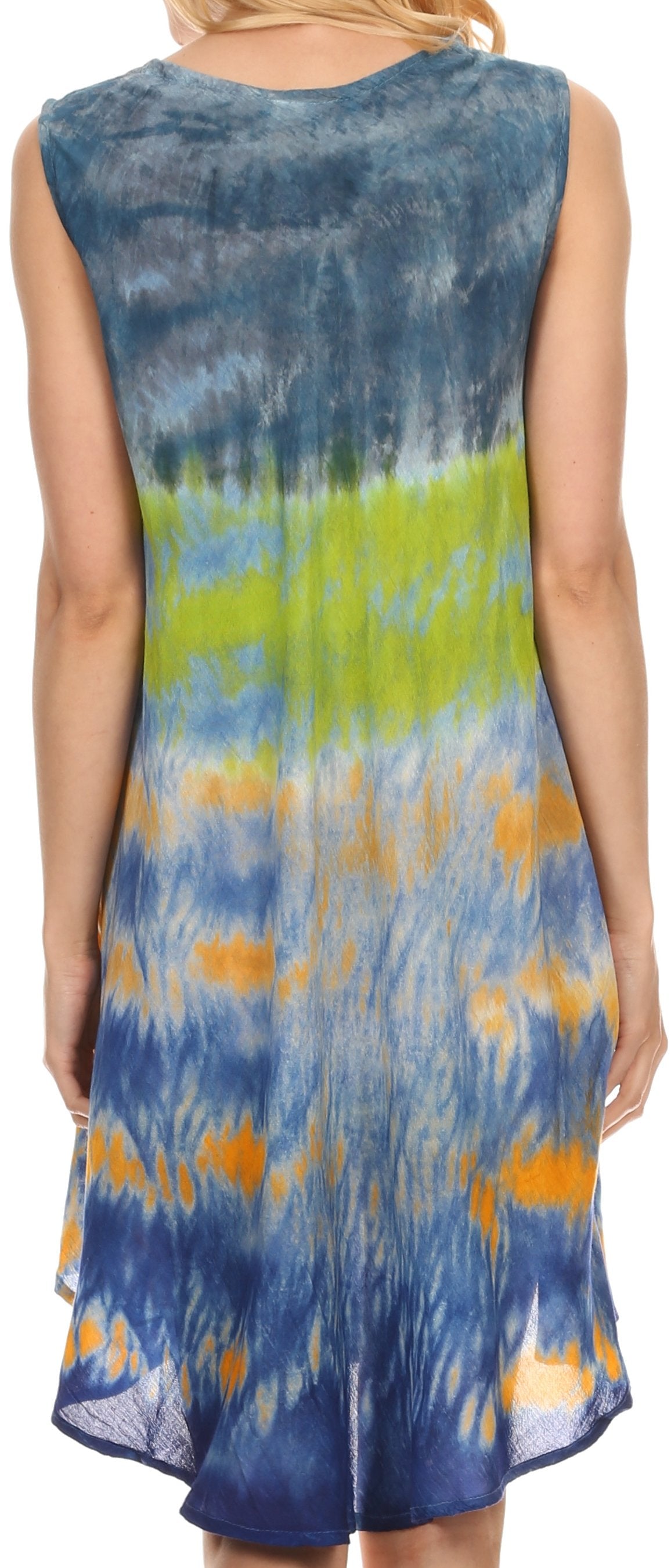 Sakkas Nora Sleeveless Embroidered Short Tie Dye Caftan Dress / Cover Up - Concordia Style Boutique