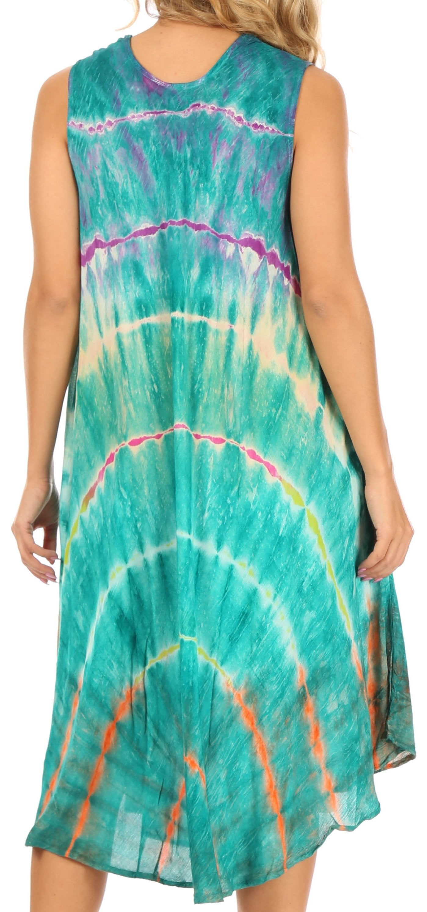 Sakkas Nora Sleeveless Embroidered Short Tie Dye Caftan Dress / Cover Up - Concordia Style Boutique