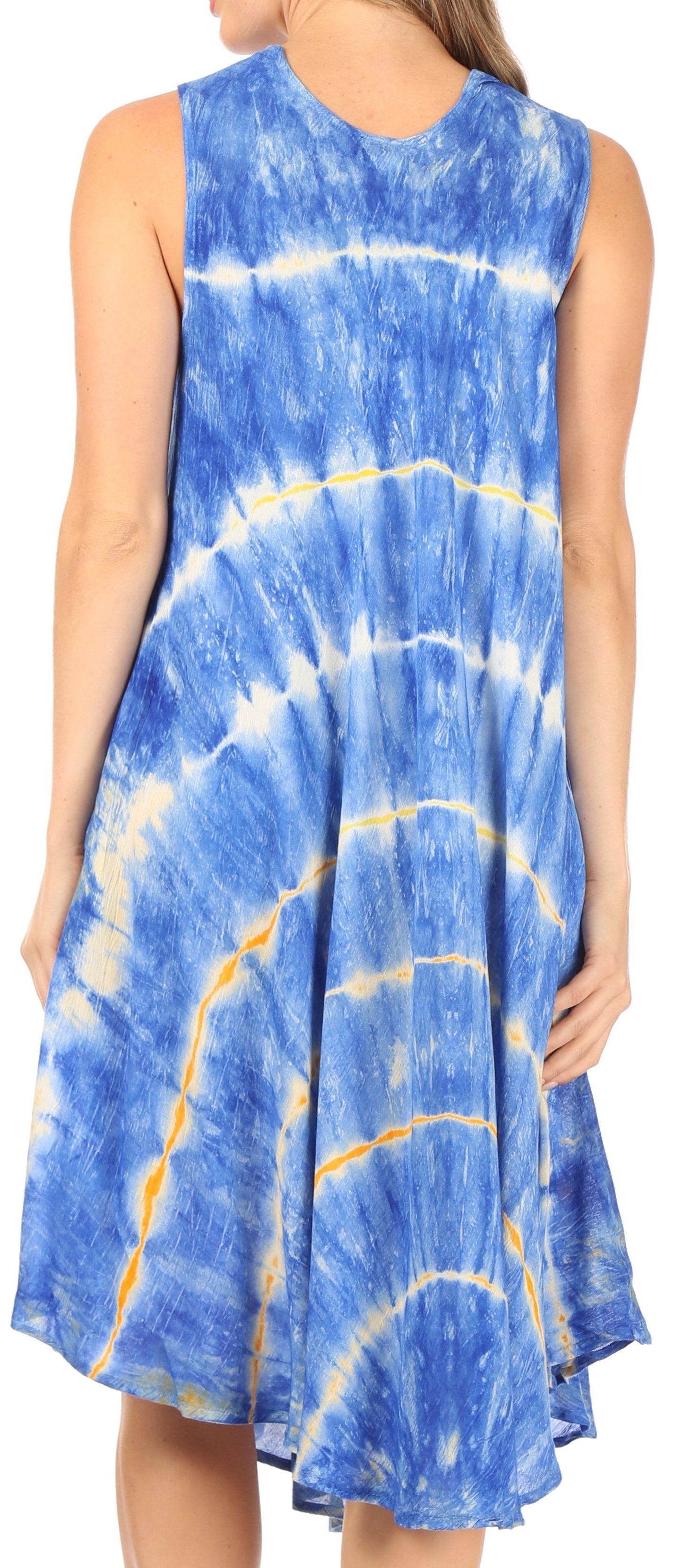 Sakkas Nora Sleeveless Embroidered Short Tie Dye Caftan Dress / Cover Up - Concordia Style Boutique