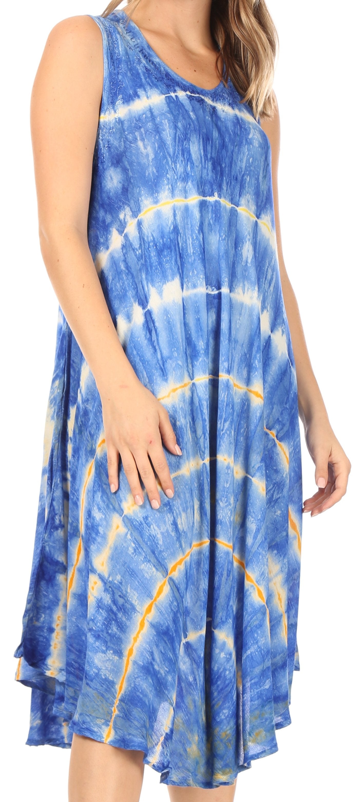 Sakkas Nora Sleeveless Embroidered Short Tie Dye Caftan Dress / Cover Up - Concordia Style Boutique