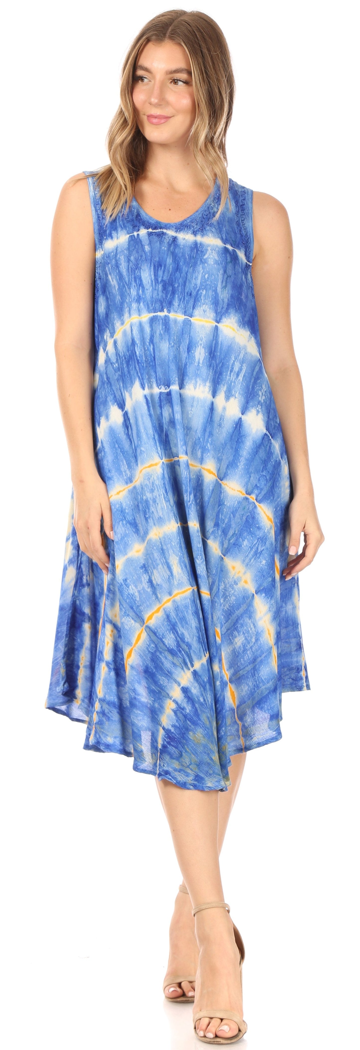 Sakkas Nora Sleeveless Embroidered Short Tie Dye Caftan Dress / Cover Up - Concordia Style Boutique